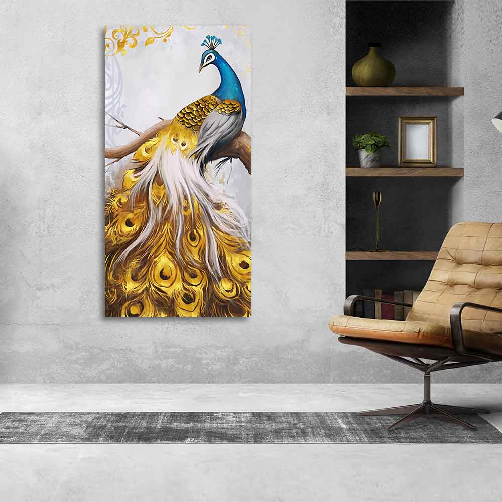 Classic Wall Painting of A Golden Feather Peacock - Image 4