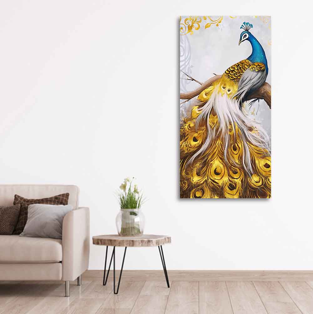 Classic Wall Painting of A Golden Feather Peacock - Image 5