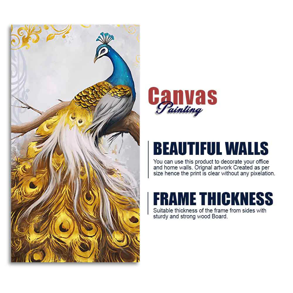 Classic Wall Painting of A Golden Feather Peacock - Image 8