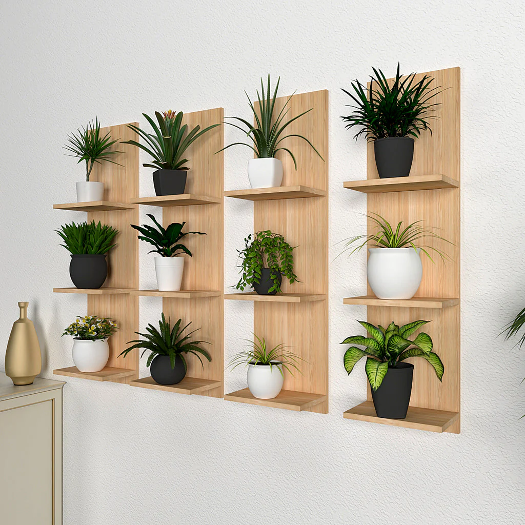 Classic Wooden Vertical Wall Shelf with Light Oak Finish Set of 4 - Image 3