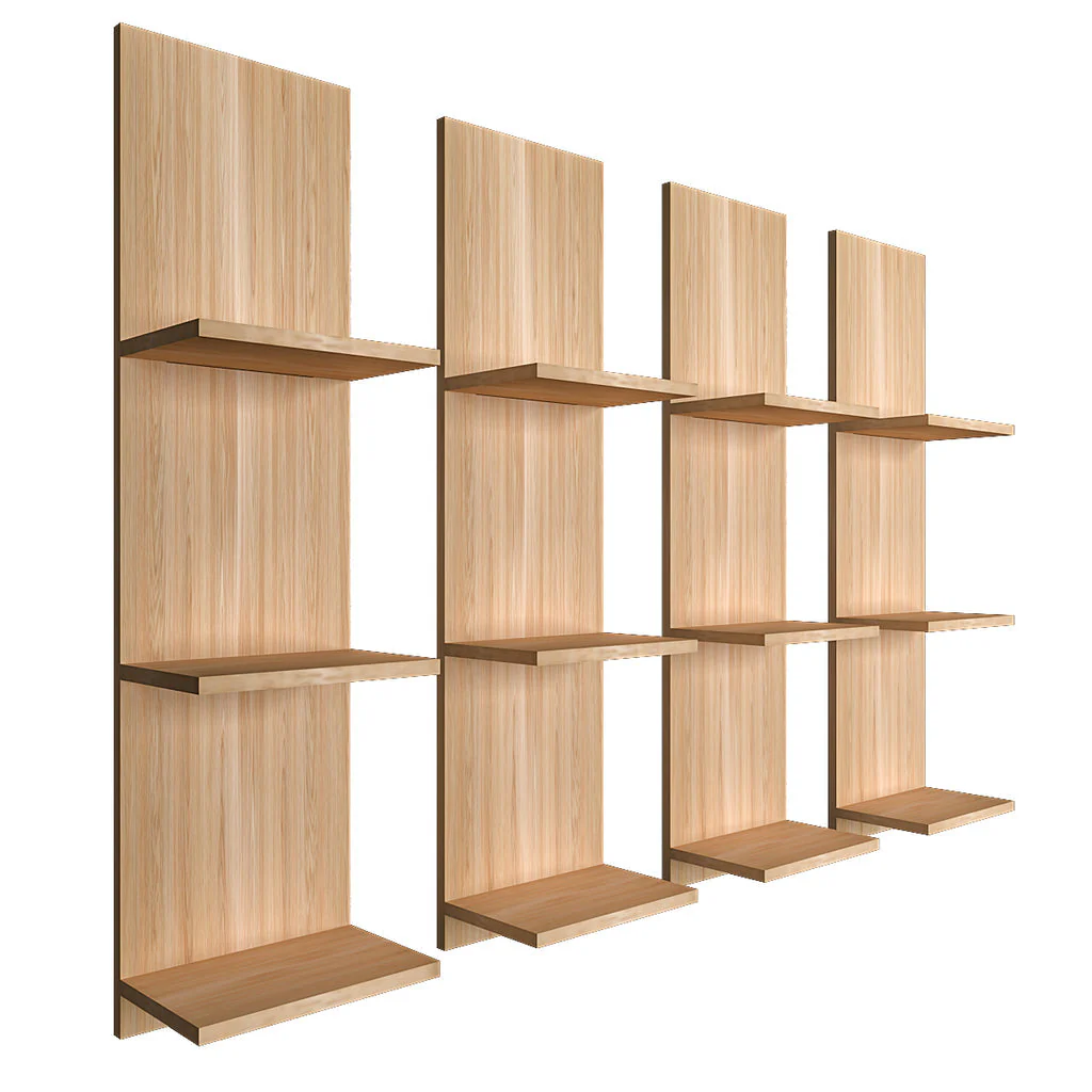 Classic Wooden Vertical Wall Shelf with Light Oak Finish Set of 4 - Image 4