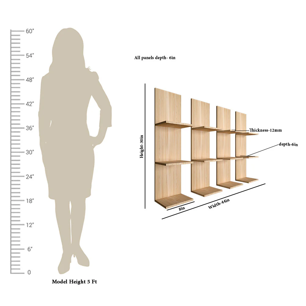 Classic Wooden Vertical Wall Shelf with Light Oak Finish Set of 4 - Image 5