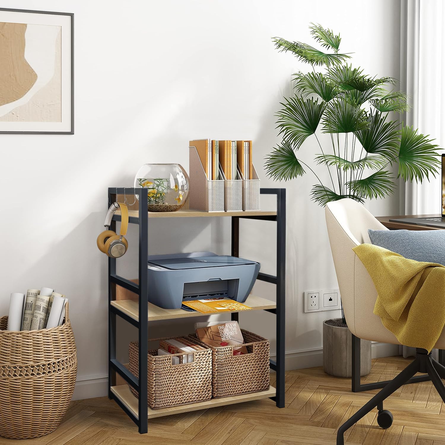 Classic Wooden Wall Shelf with Black Metallic Frame - Image 2