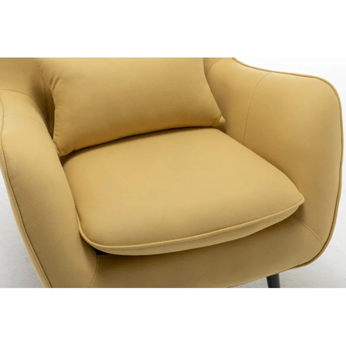 Classic Yellow Thick Padded Velvet Sofa Lounge Chair with Cushion - Image 4