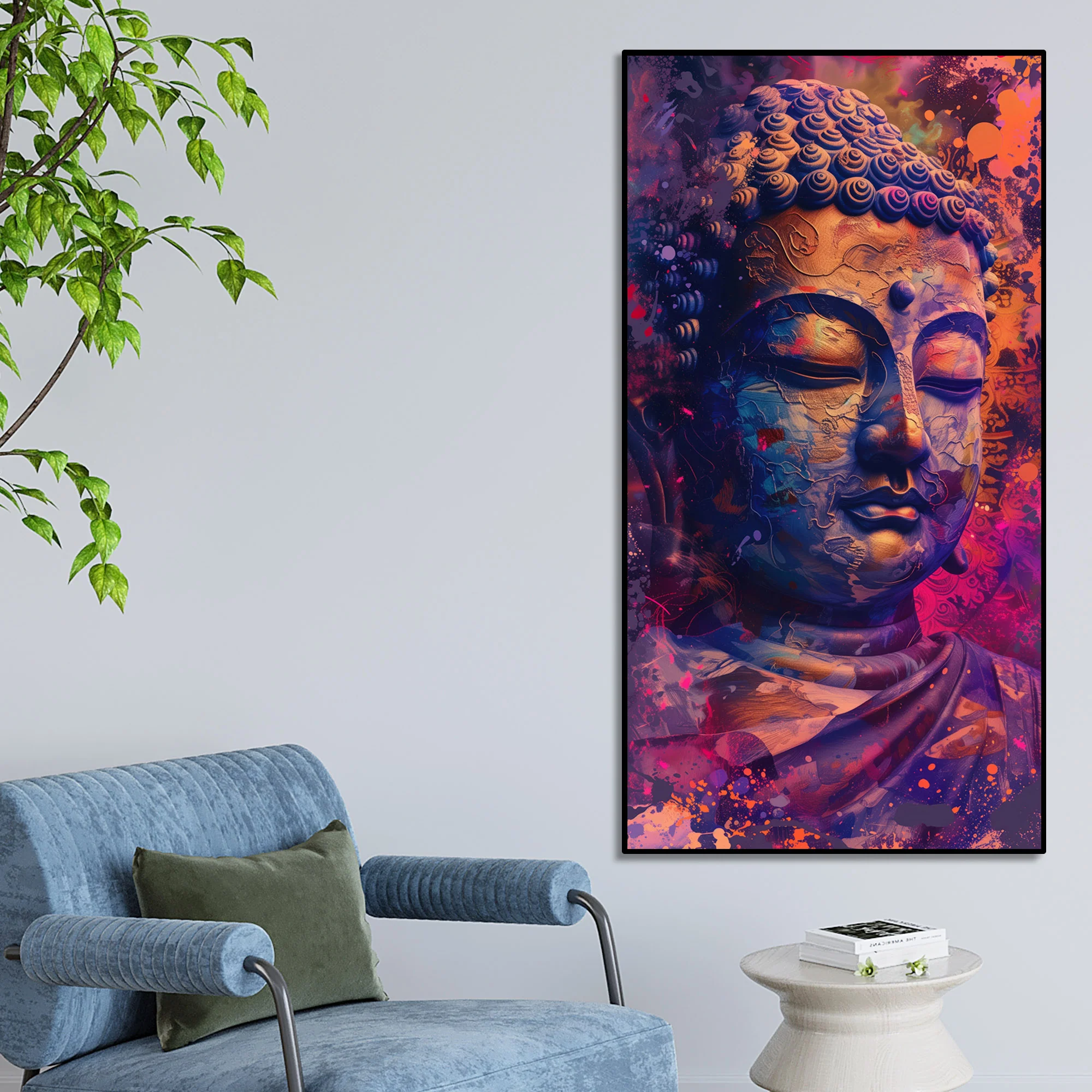 Close up of Lord Buddha Statue Canvas Wall Painting - Image 2