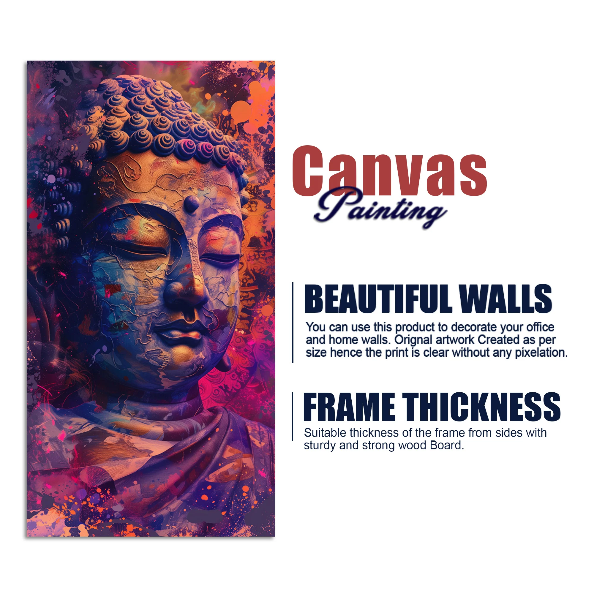 Close up of Lord Buddha Statue Canvas Wall Painting - Image 5