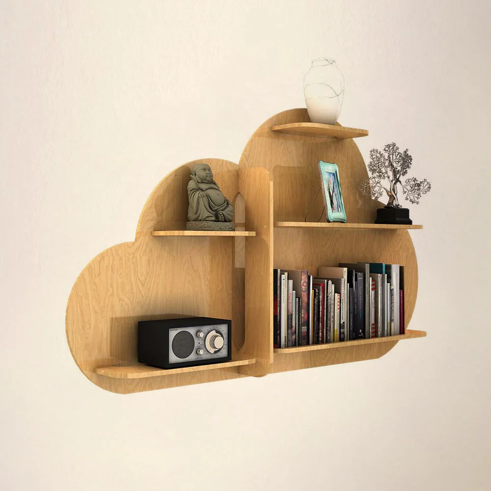 Cloud Shape Backlit Designer Wooden Wall Shelf / Book Shelf / Night Light, Light Oak Finish - Image 3