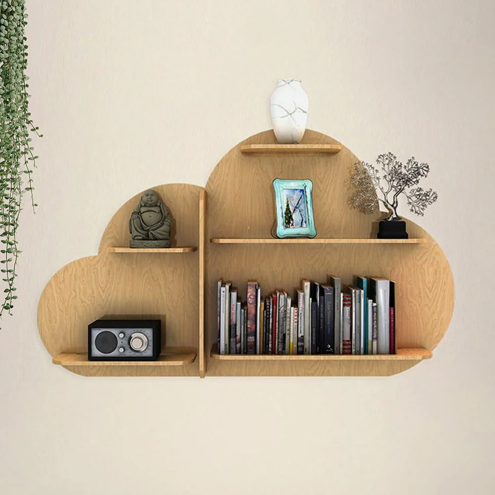 Cloud Shape Backlit Designer Wooden Wall Shelf / Book Shelf / Night Light, Light Oak Finish - Image 4