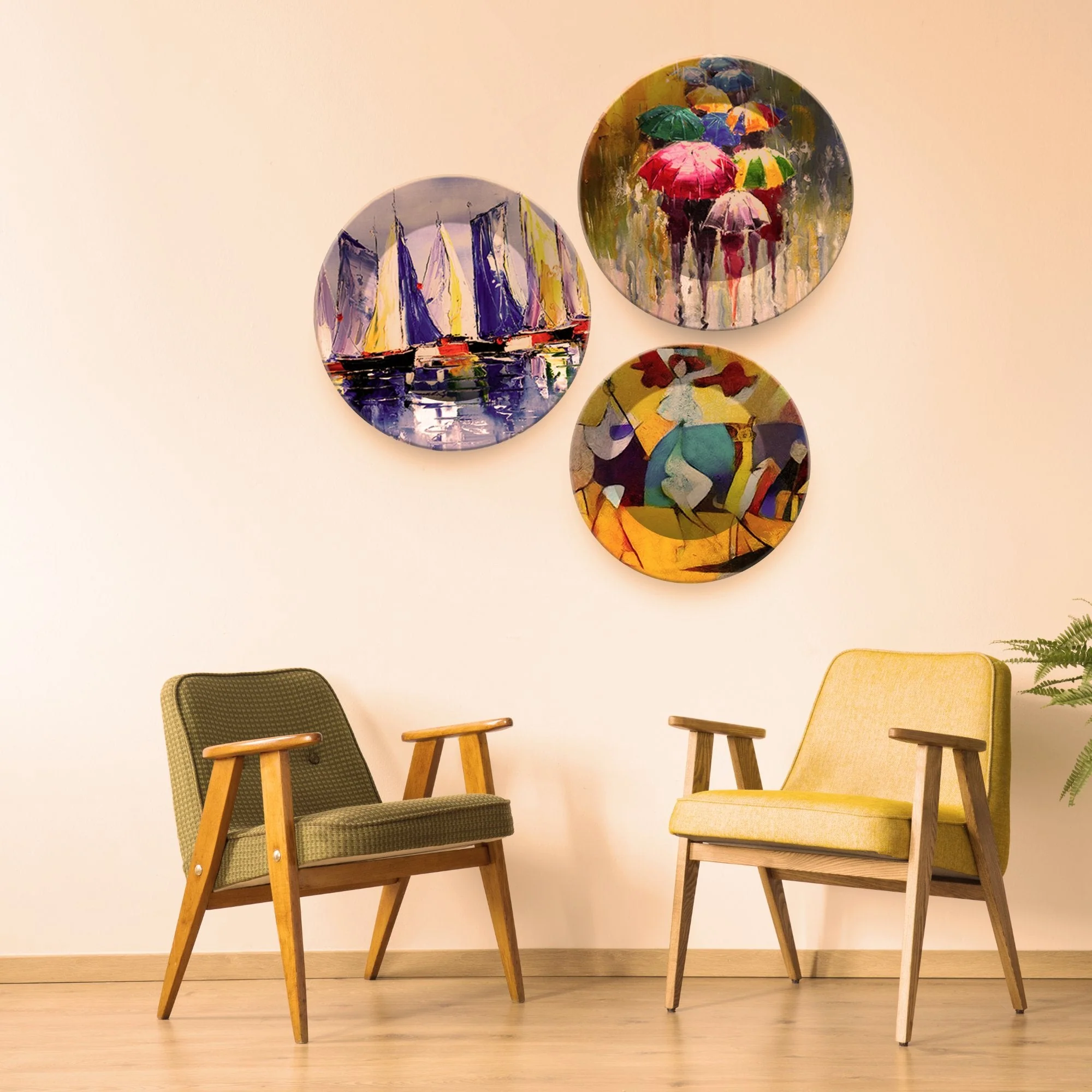 Colorful Abstract Art Ceramic Wall Plates Set of 3 - Image 3