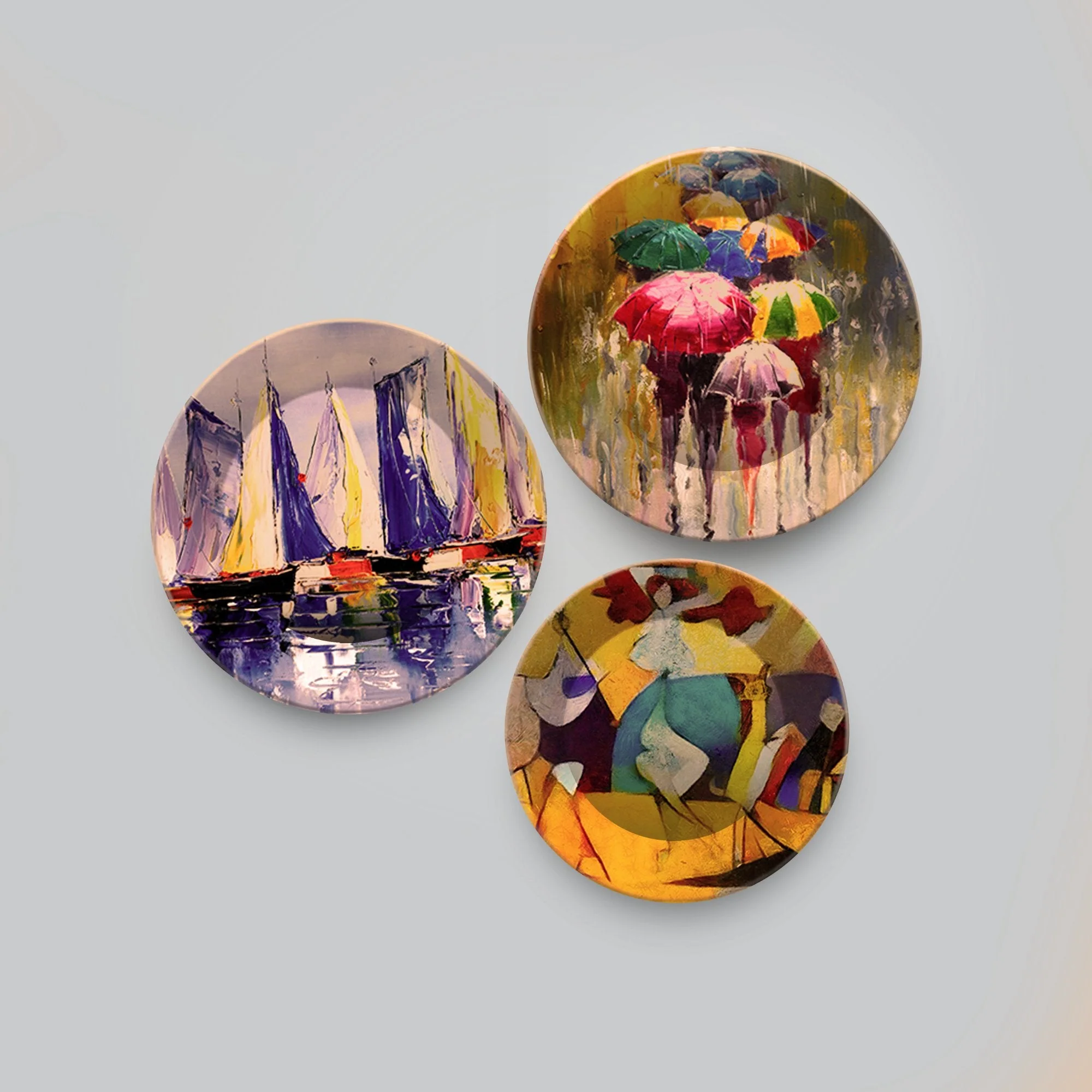 Colorful Abstract Art Ceramic Wall Plates Set of 3 - Image 4