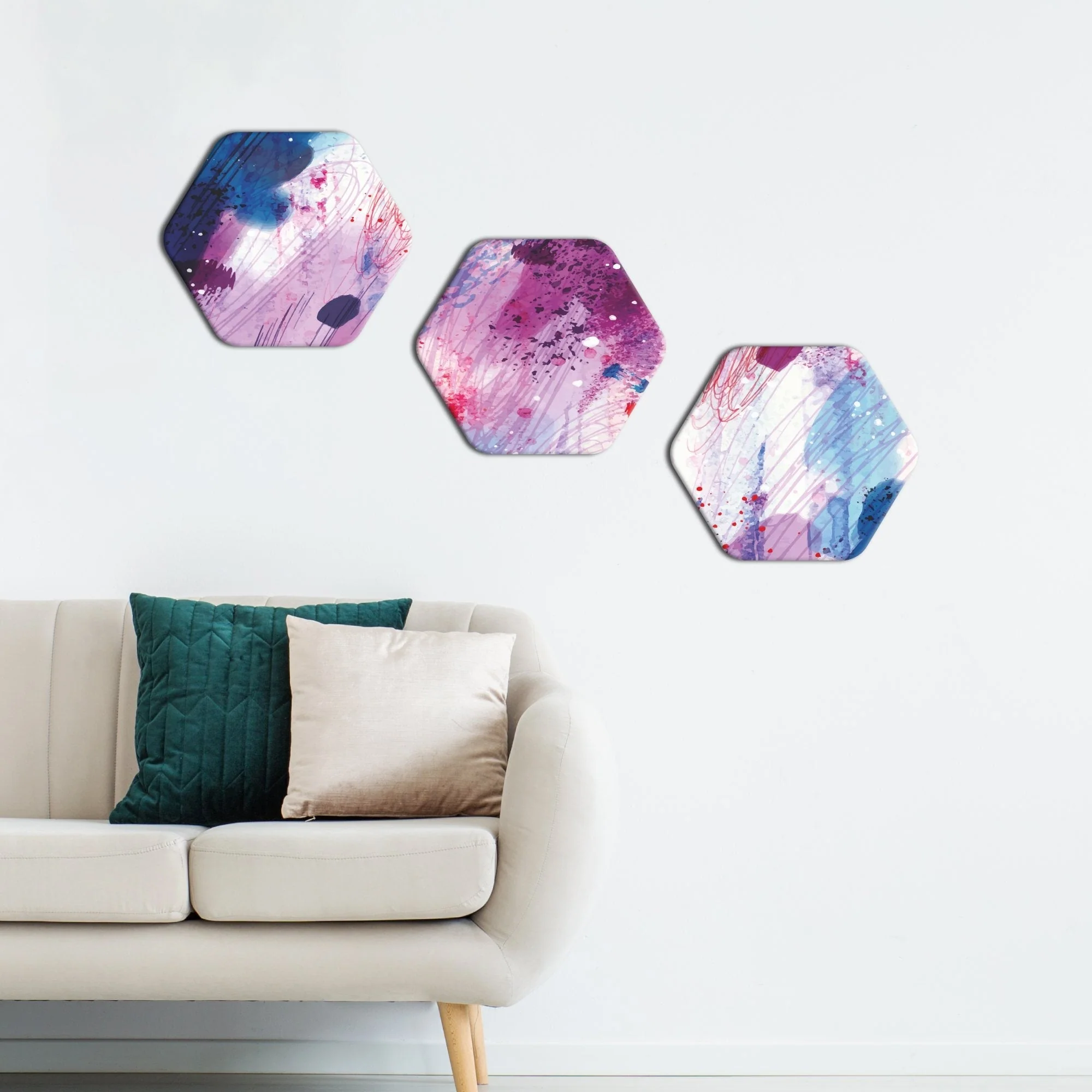 Colorful Abstract Art Hexagon Painting Set of 3 - Image 2