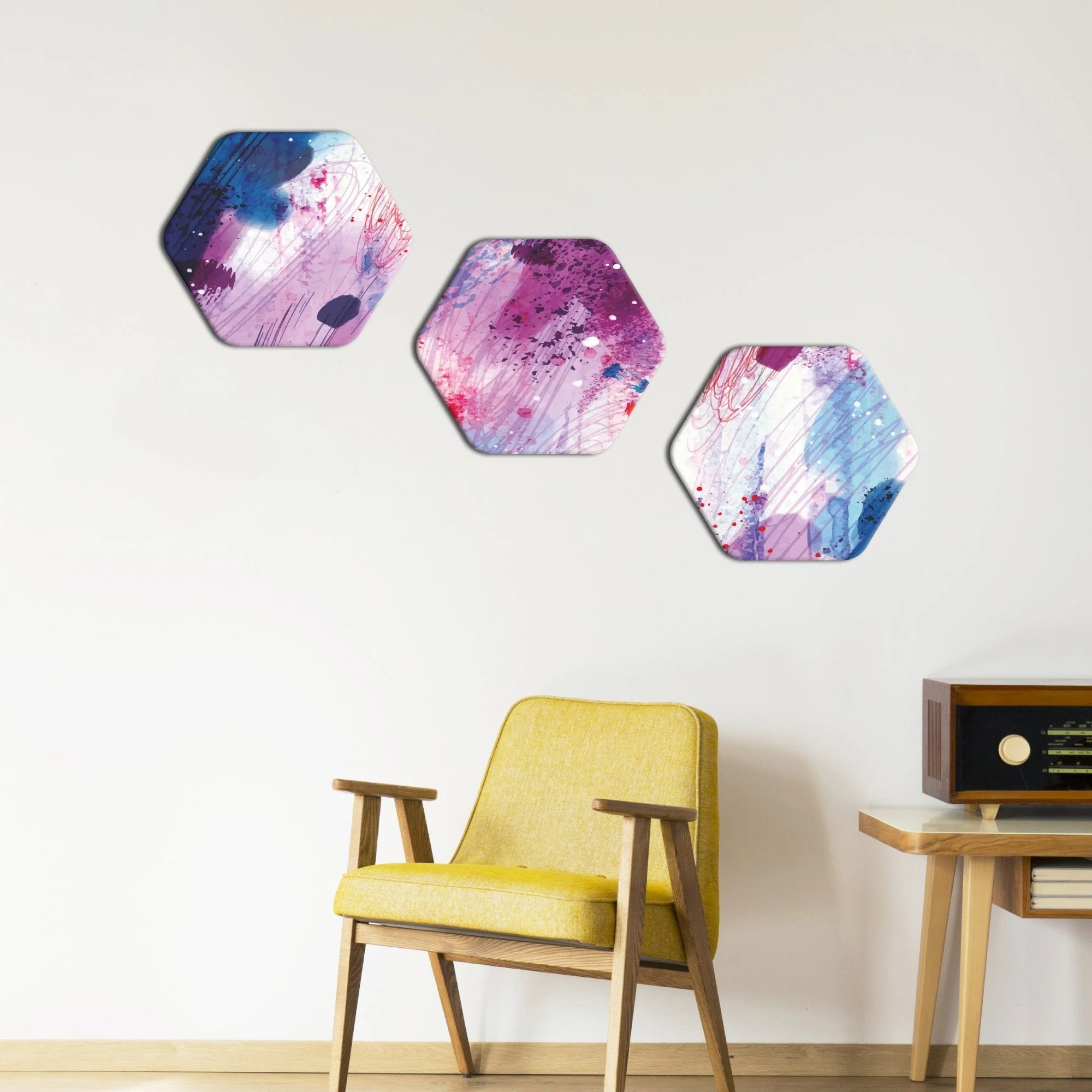 Colorful Abstract Art Hexagon Painting Set of 3 - Image 3