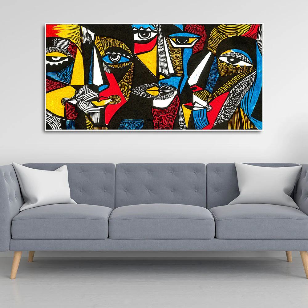Colorful Abstract Faces Premium Canvas Wall Painting - Image 3