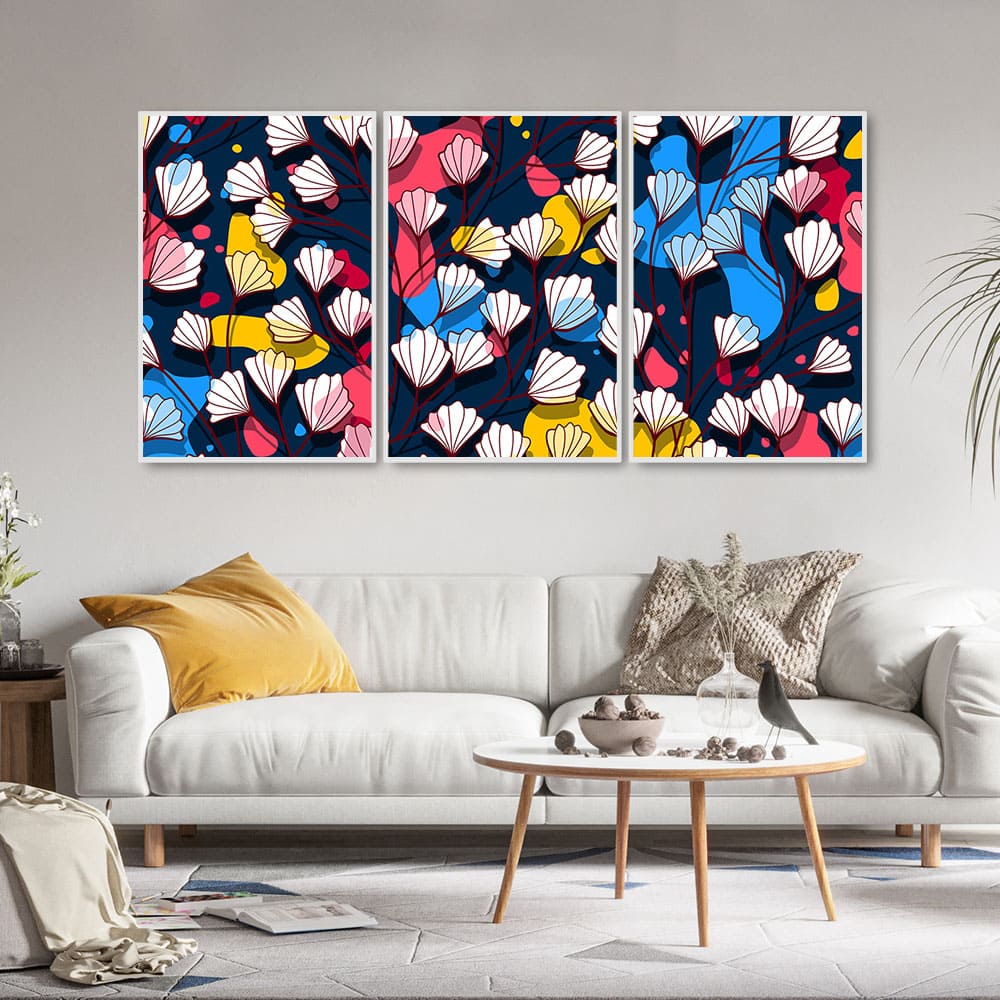 Colorful Abstract Flower Pattern Floating Canvas Wall Painting Set of Three - Image 3