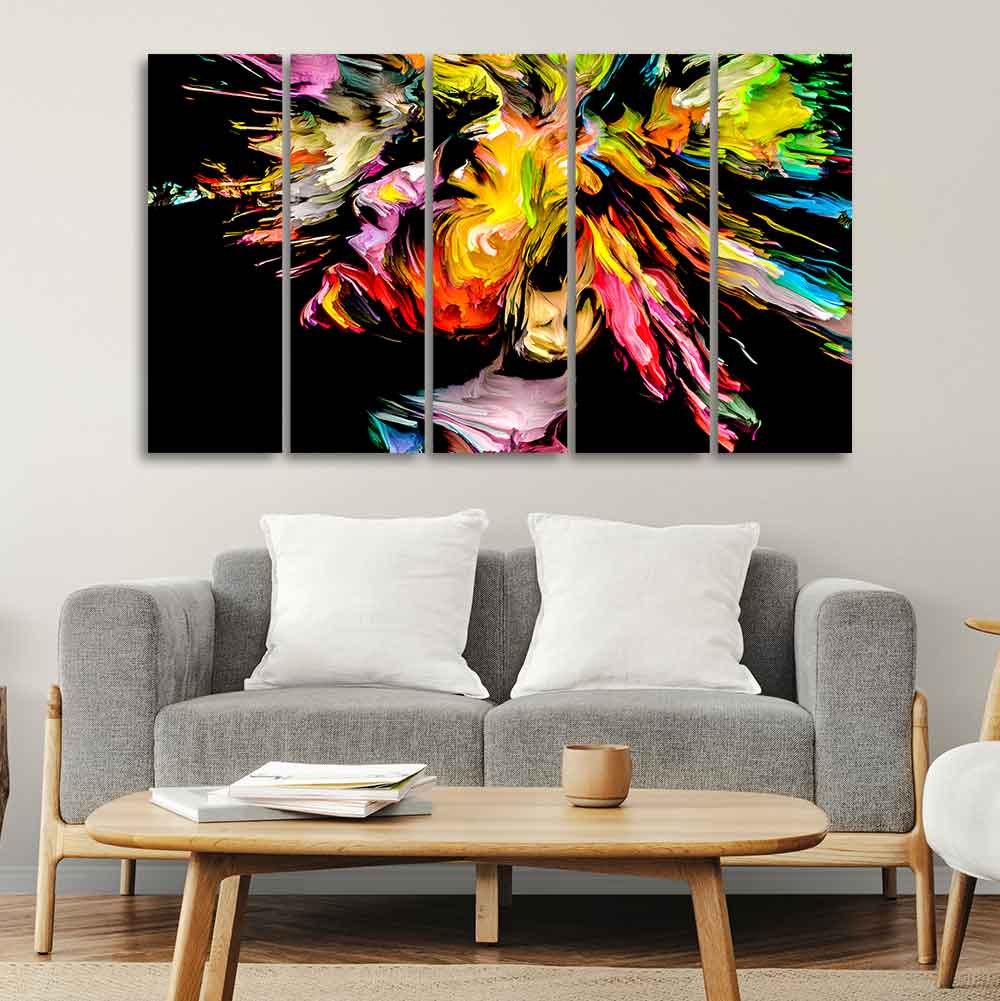 Colorful Abstract Human Head Wall Painting of Five Pieces - Image 2