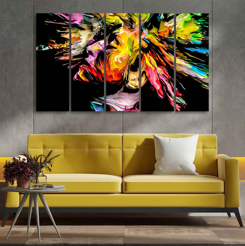 Colorful Abstract Human Head Wall Painting of Five Pieces - Image 3