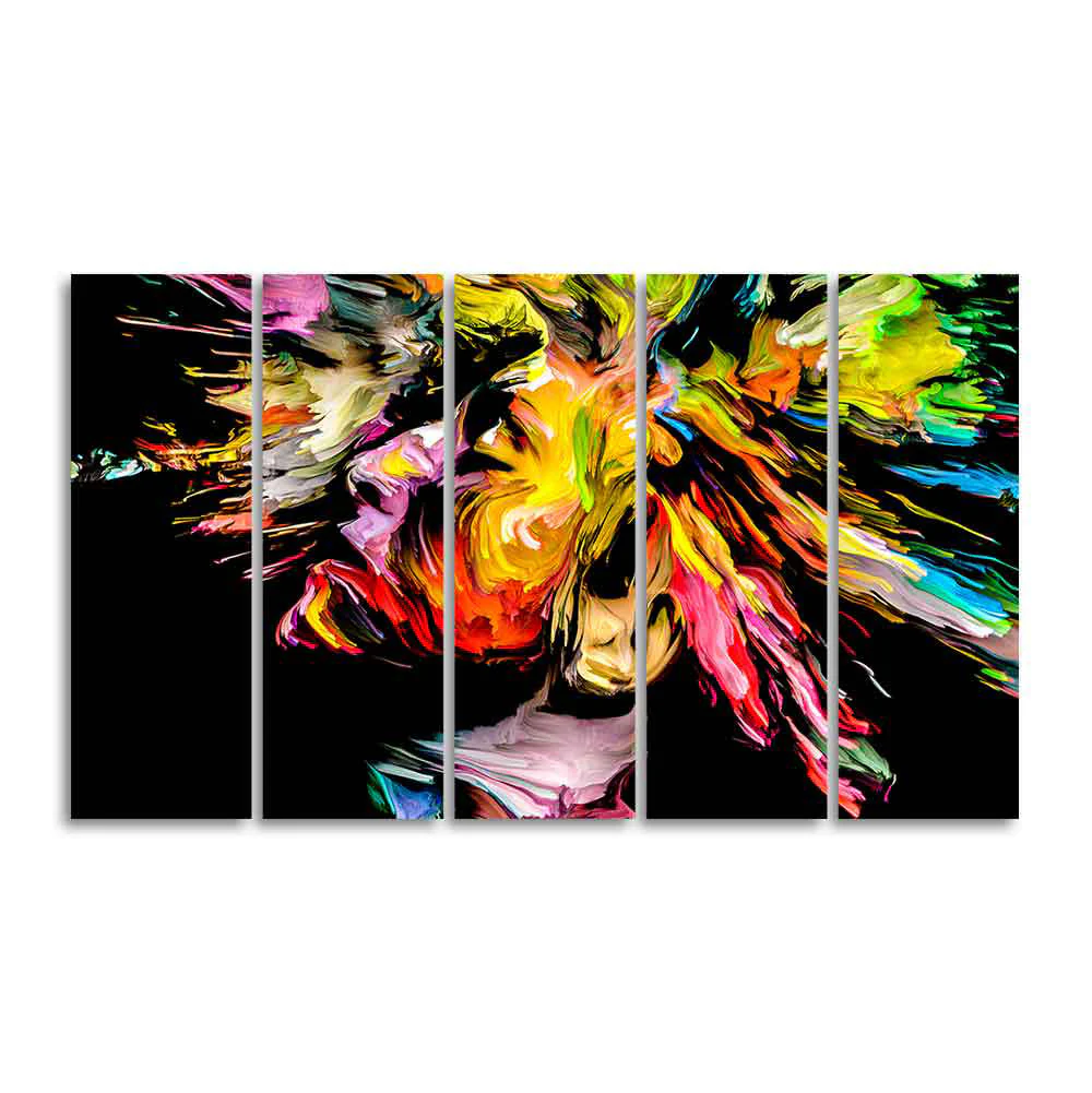 Colorful Abstract Human Head Wall Painting of Five Pieces - Image 4