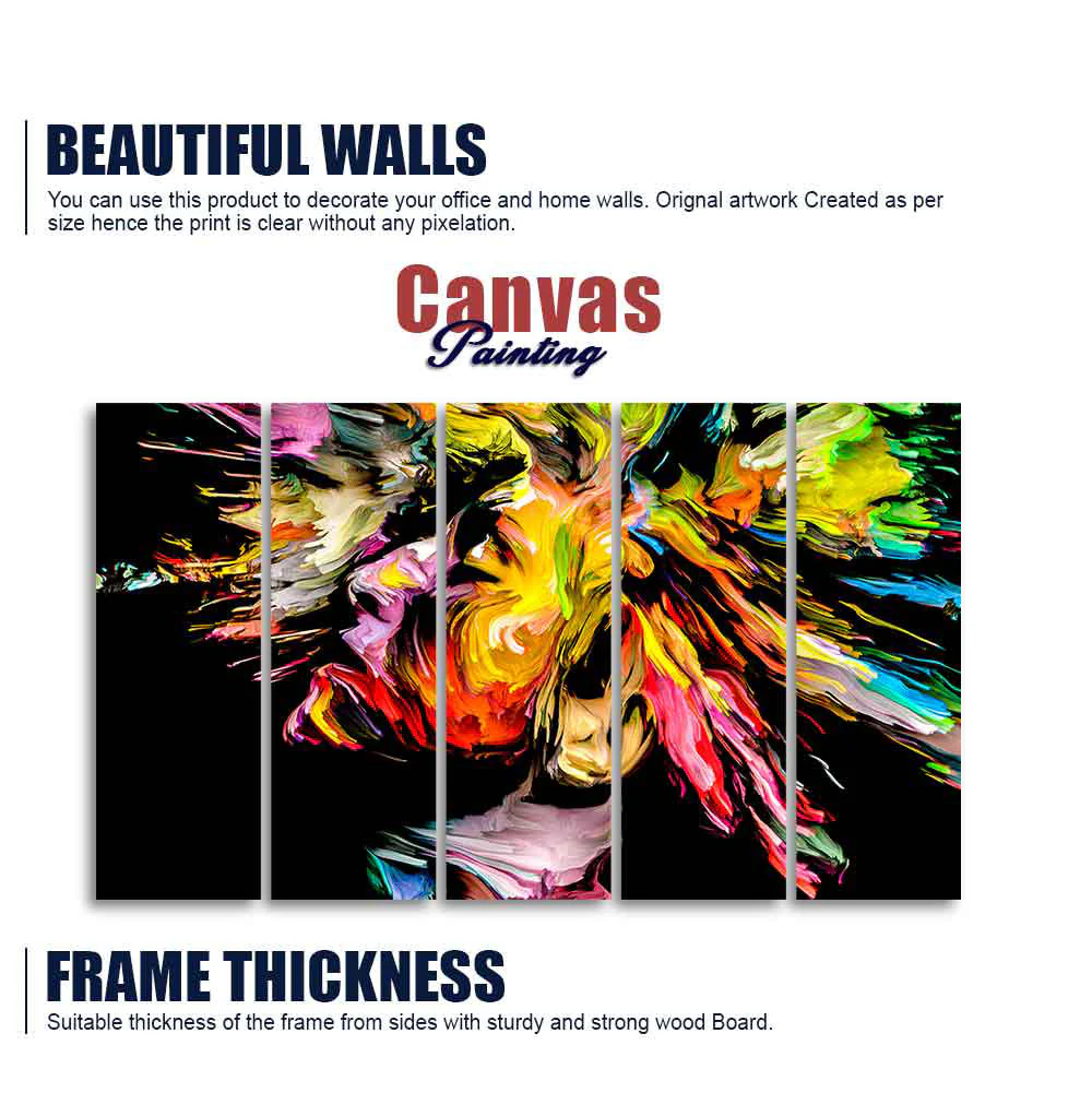 Colorful Abstract Human Head Wall Painting of Five Pieces - Image 5