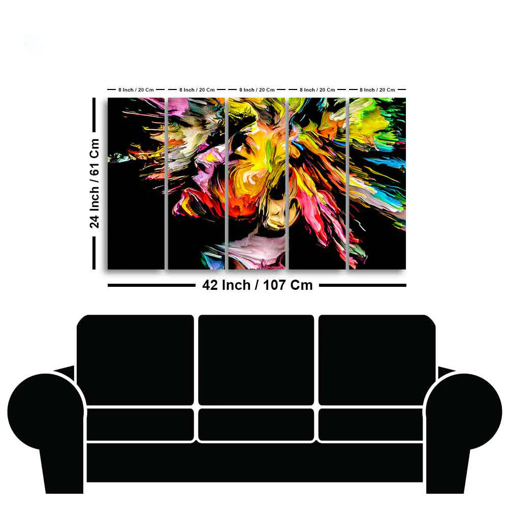 Colorful Abstract Human Head Wall Painting of Five Pieces - Image 6