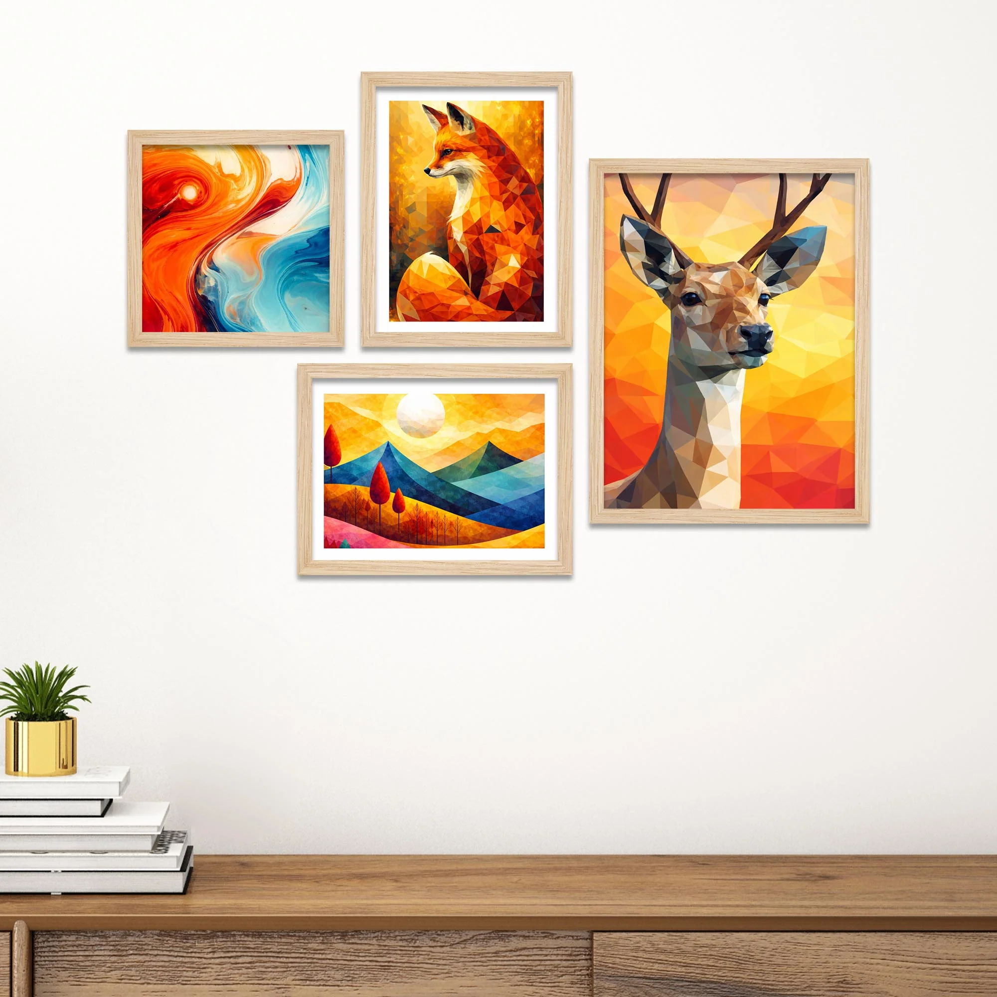 Colorful Abstract Nature Wall Frame Set of Four