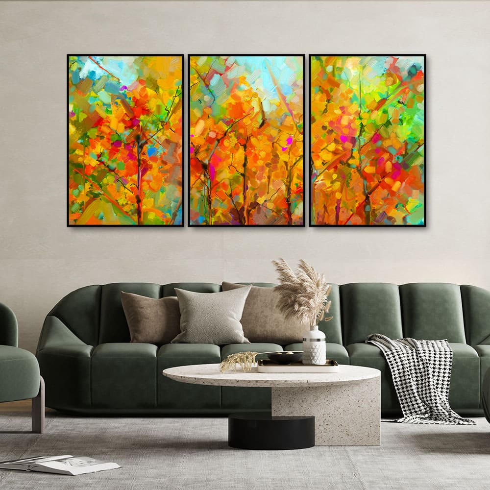Colorful Abstract of Tree in Forest Premium Floating Wall Painting Set of Three - Image 3
