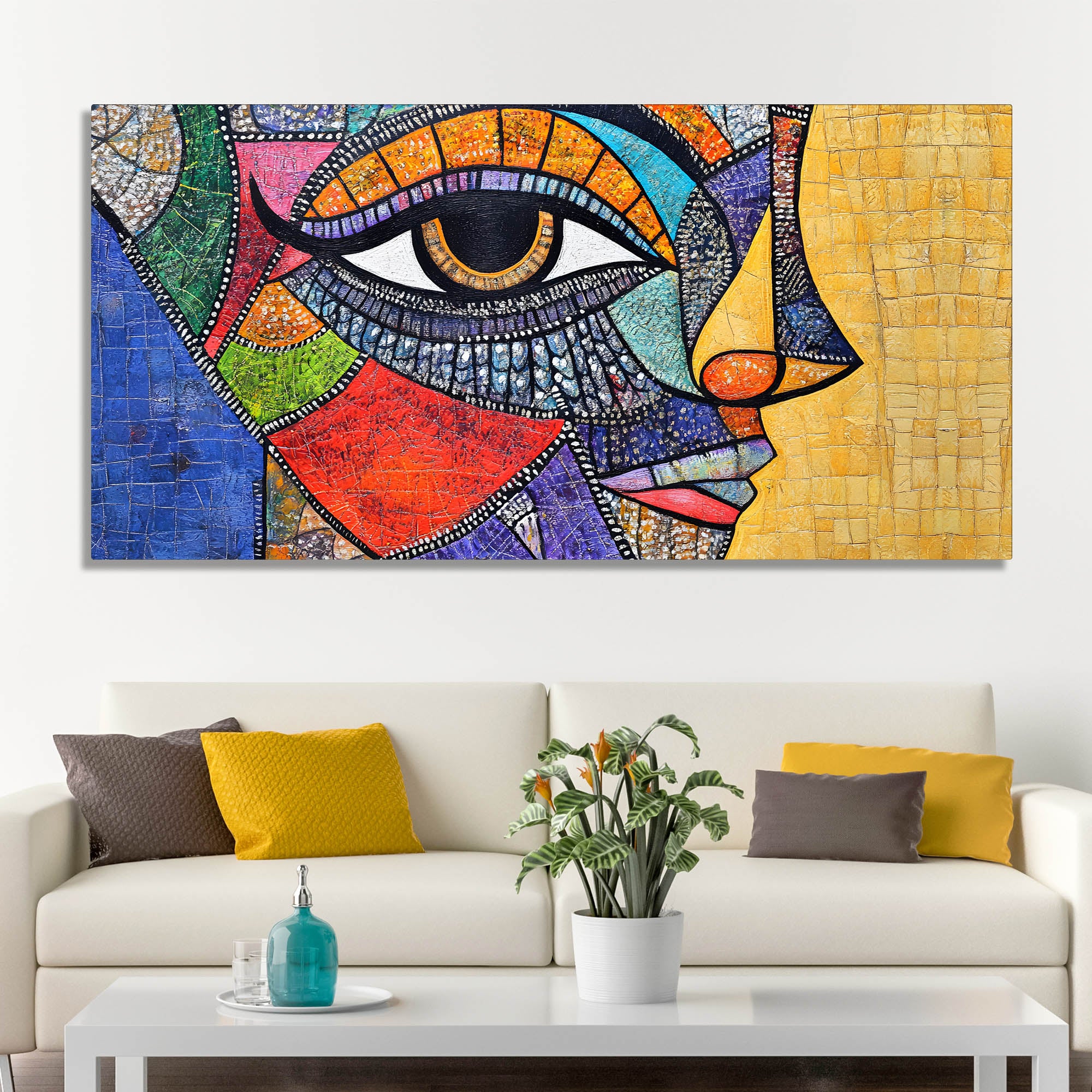 Colorful and Detailed Textured Face Art Canvas Wall Painting - Image 2