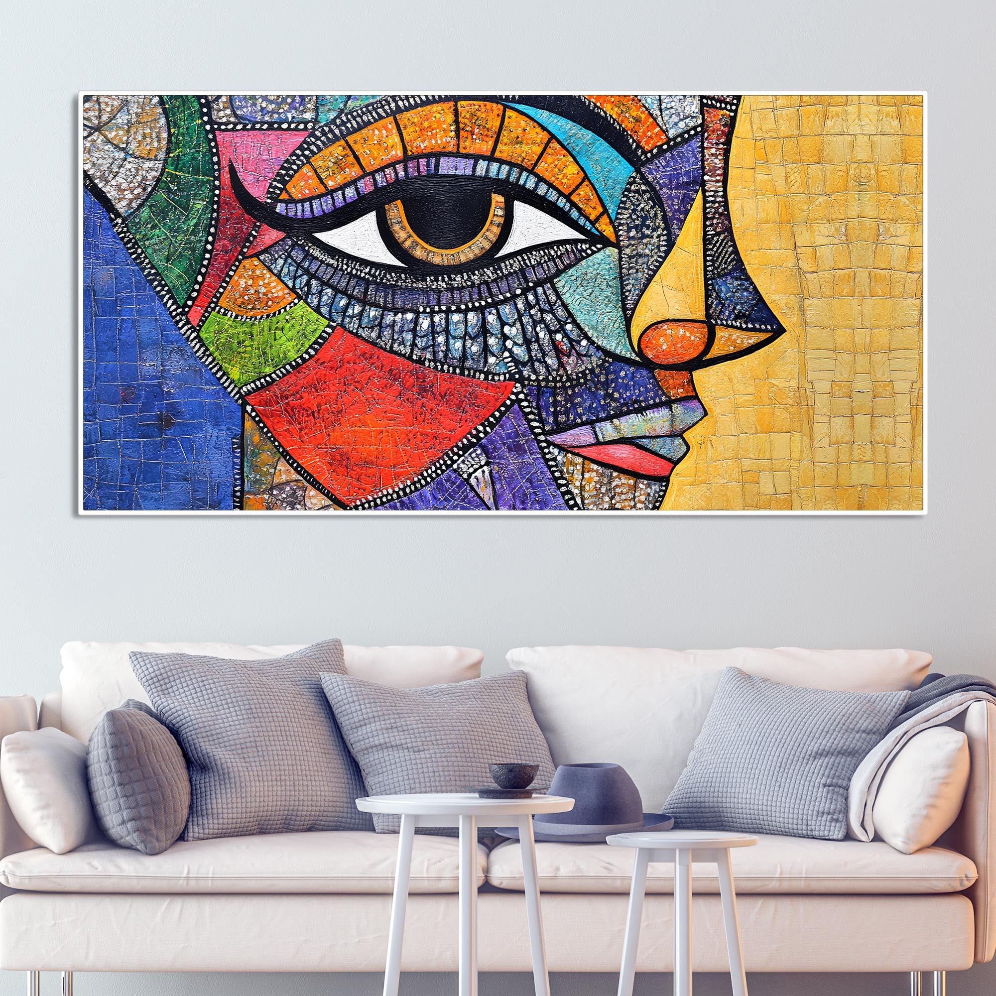 Colorful and Detailed Textured Face Art Canvas Wall Painting - Image 3