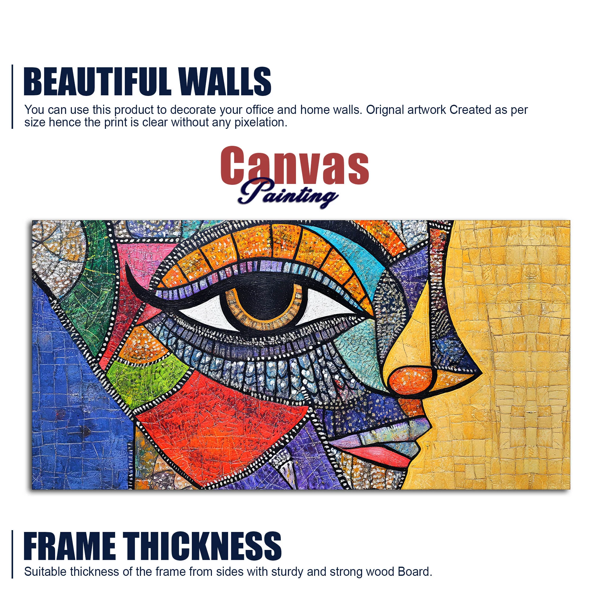 Colorful and Detailed Textured Face Art Canvas Wall Painting - Image 6