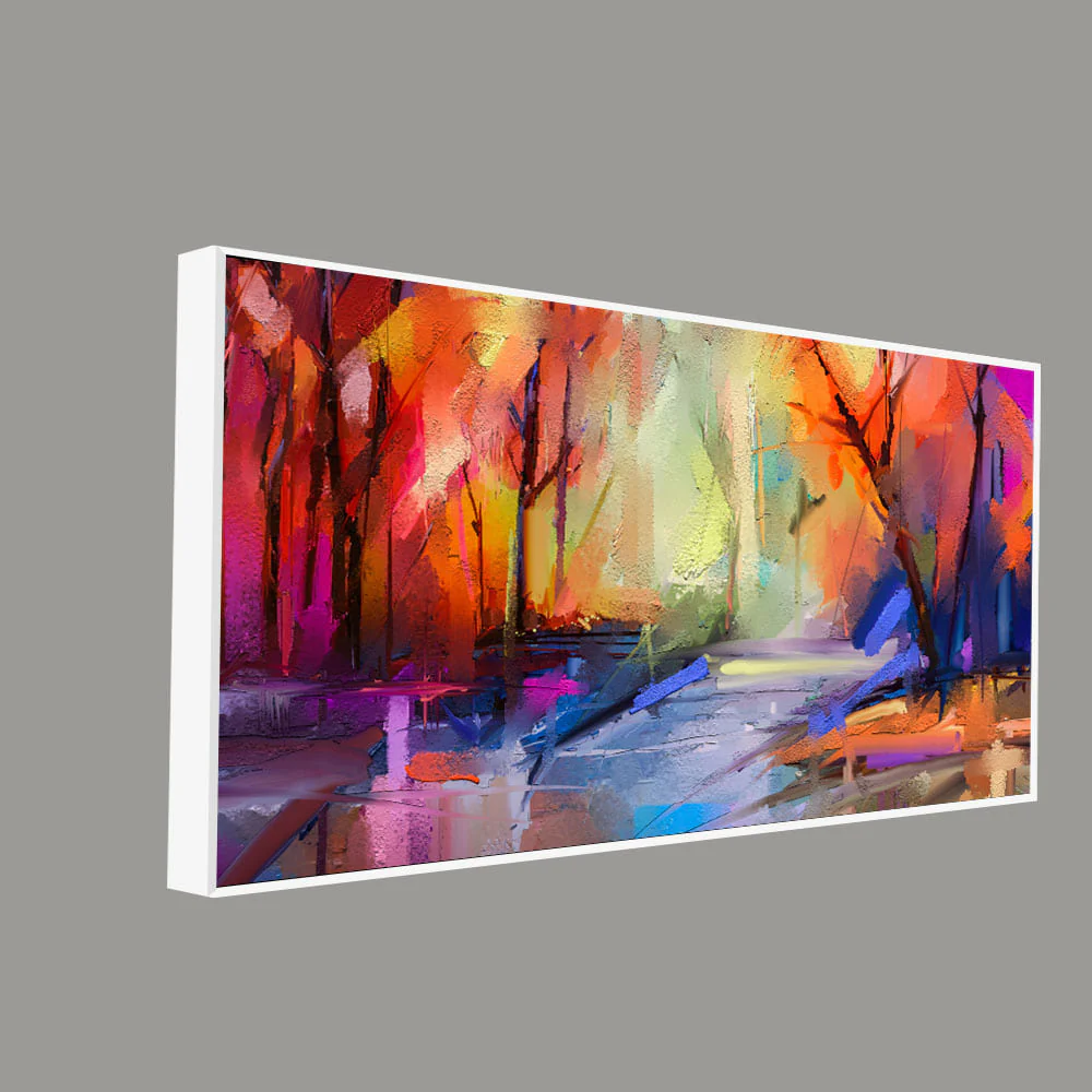 Colorful Autumn Trees Semi Abstract Forest with Lake Canvas Wall Painting - Image 5