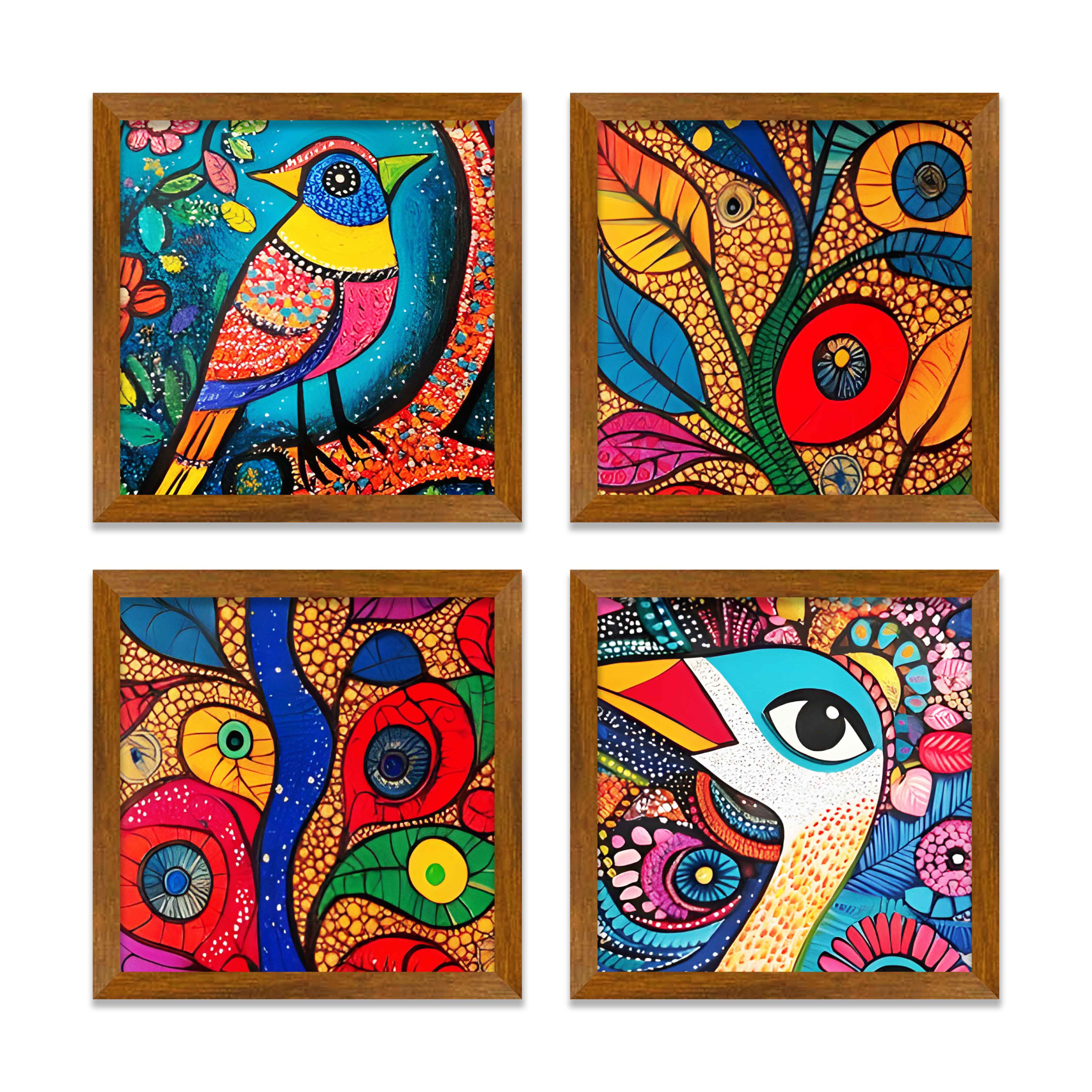 Colorful Bird and Pattern Wall Frame Set of Four - Image 3