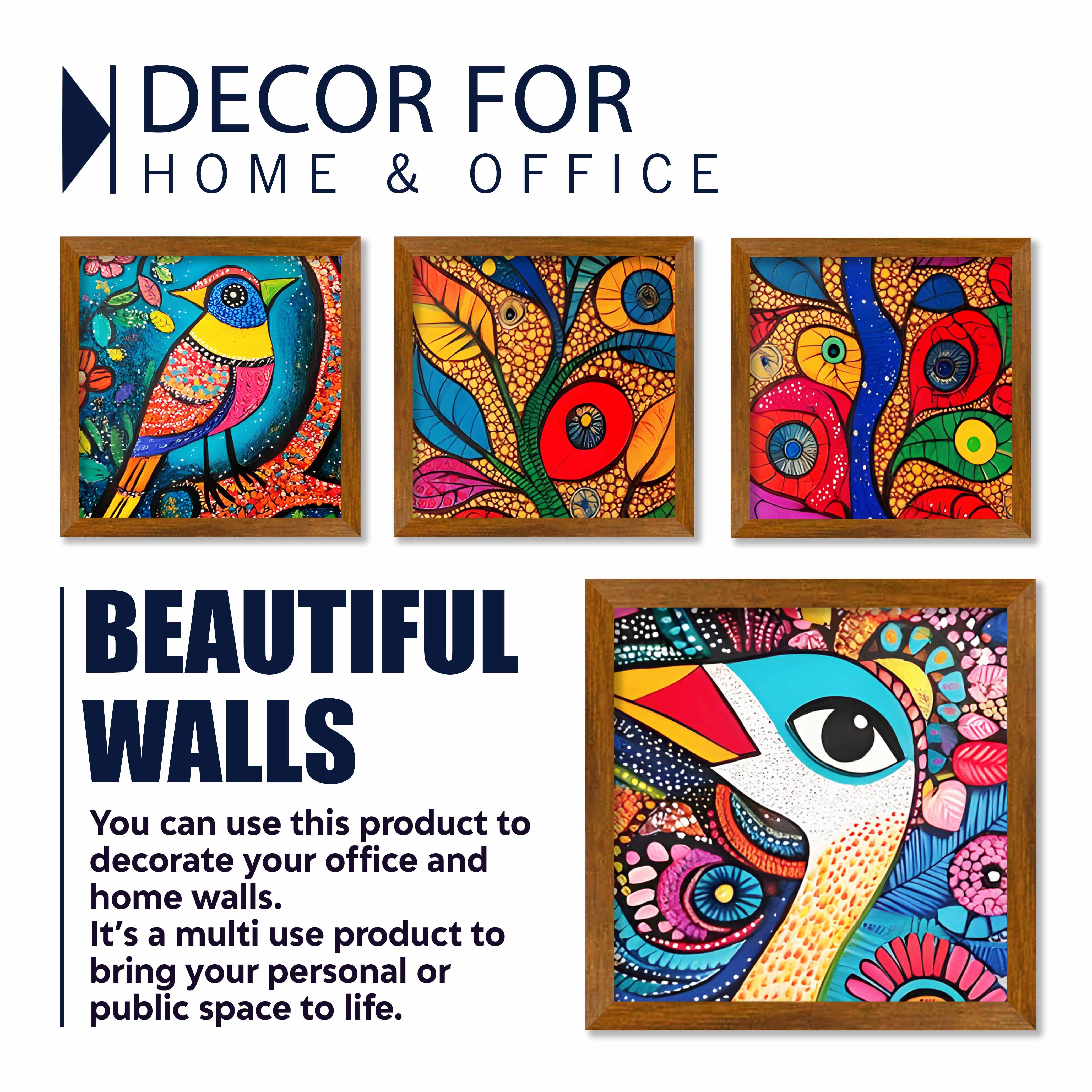 Colorful Bird and Pattern Wall Frame Set of Four - Image 4
