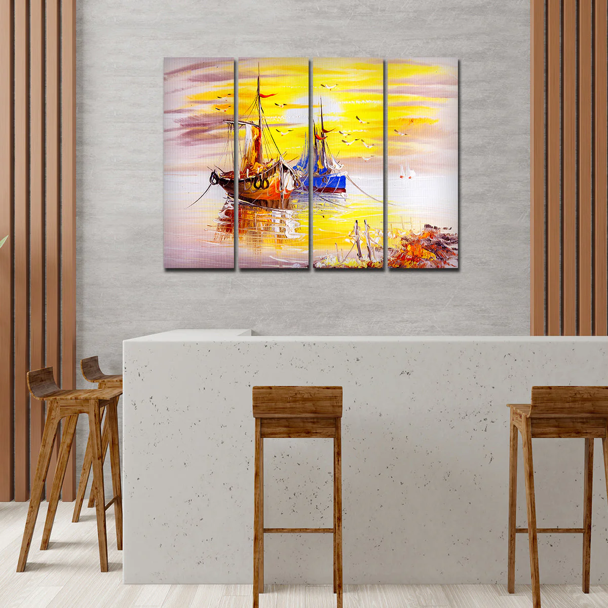 Colorful Boats 4 Pieces Canvas Wall Painting - Image 2