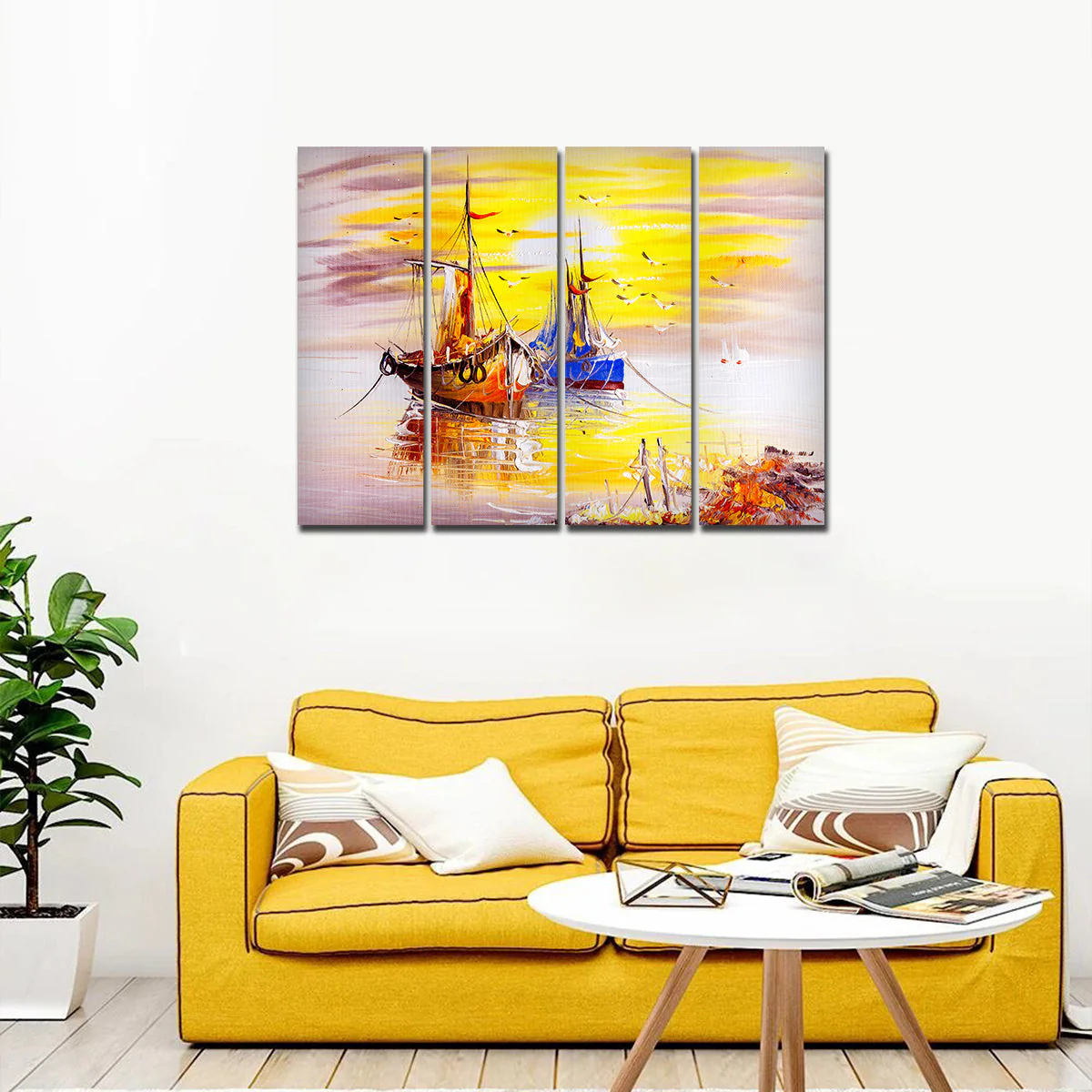 Colorful Boats 4 Pieces Canvas Wall Painting - Image 3