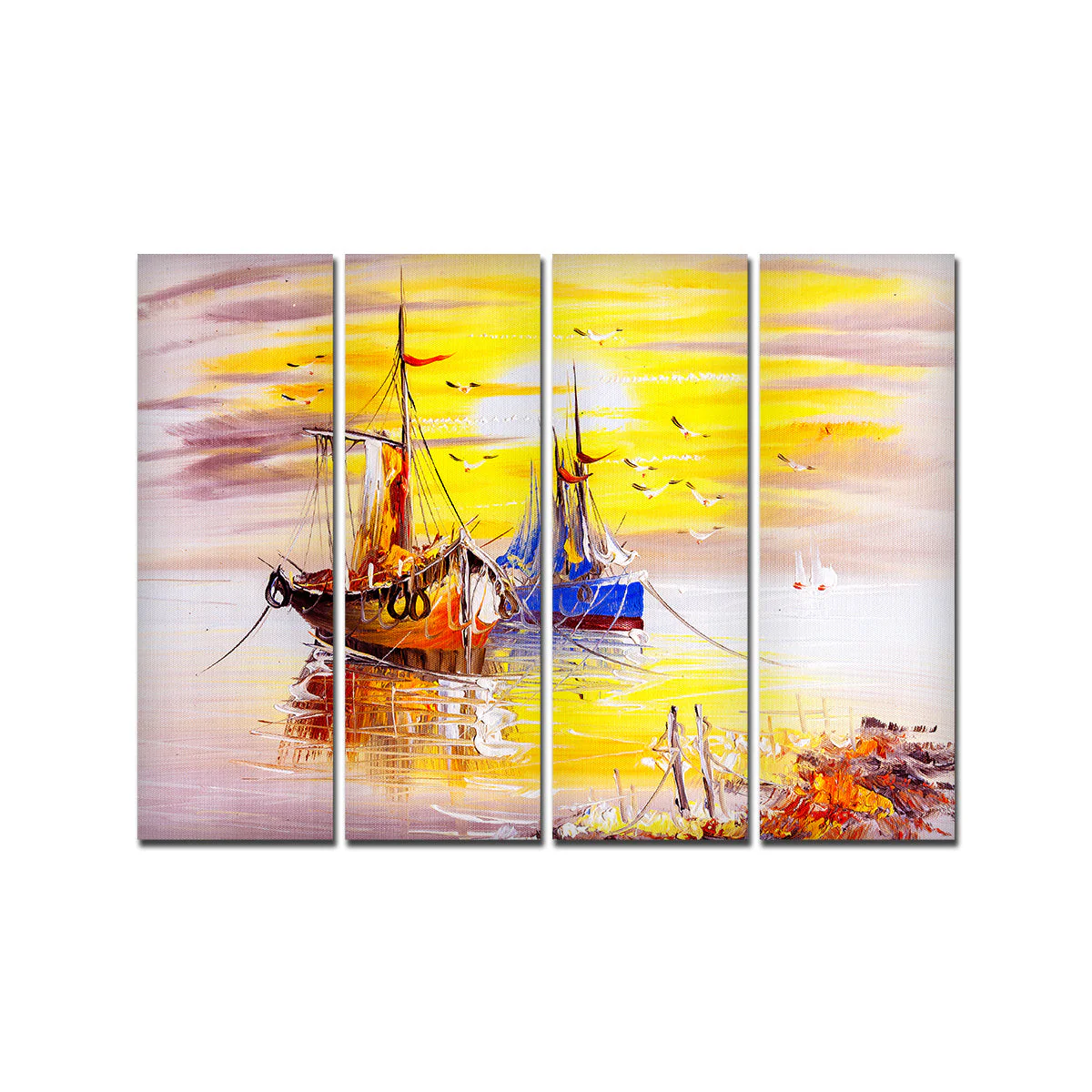 Colorful Boats 4 Pieces Canvas Wall Painting - Image 4