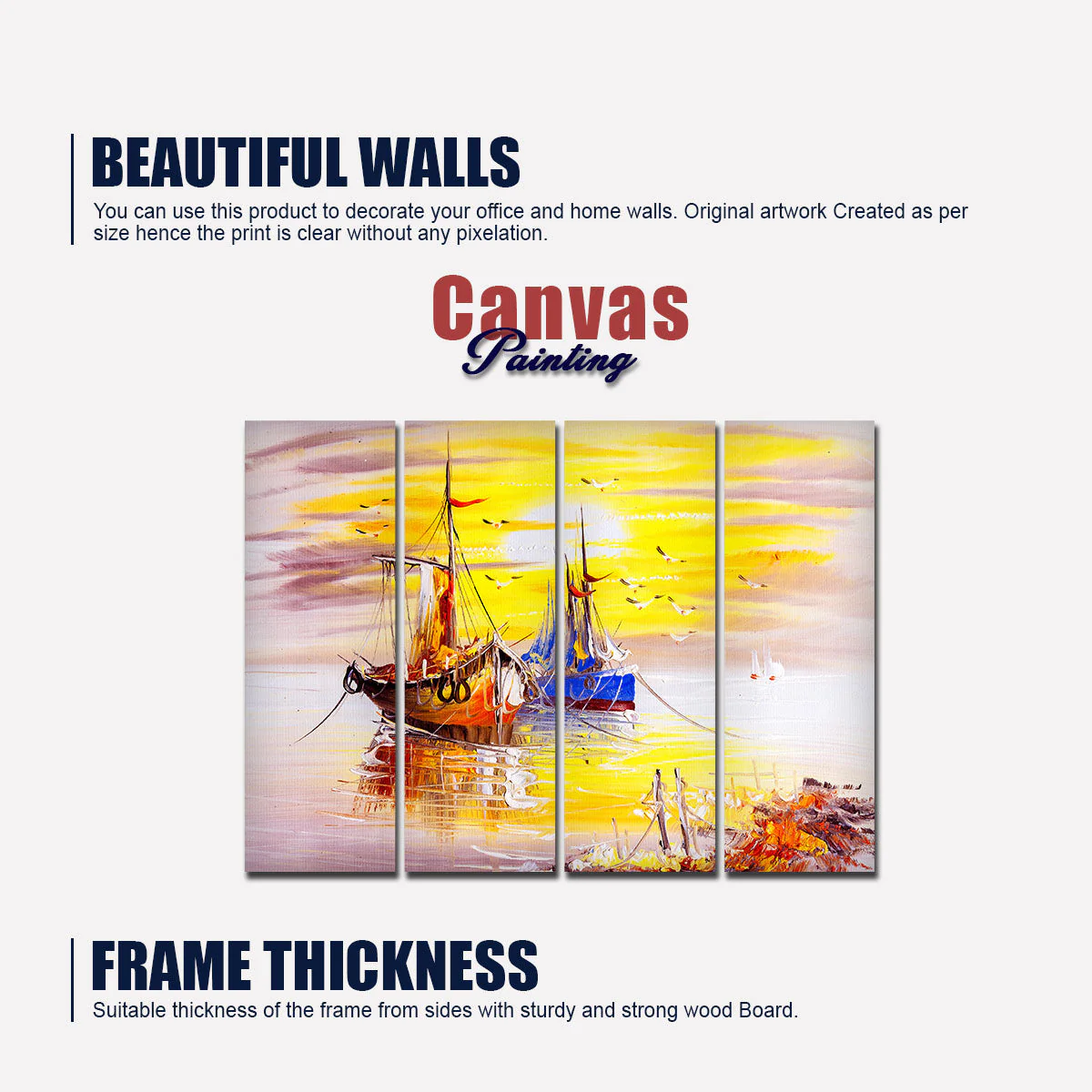 Colorful Boats 4 Pieces Canvas Wall Painting - Image 5
