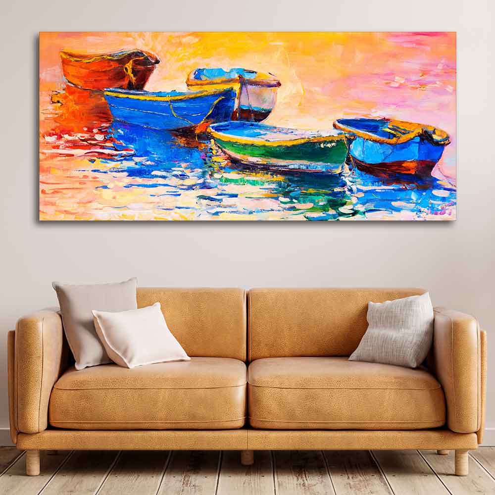 Colorful Boats in Canvas Wall Painting - Image 2