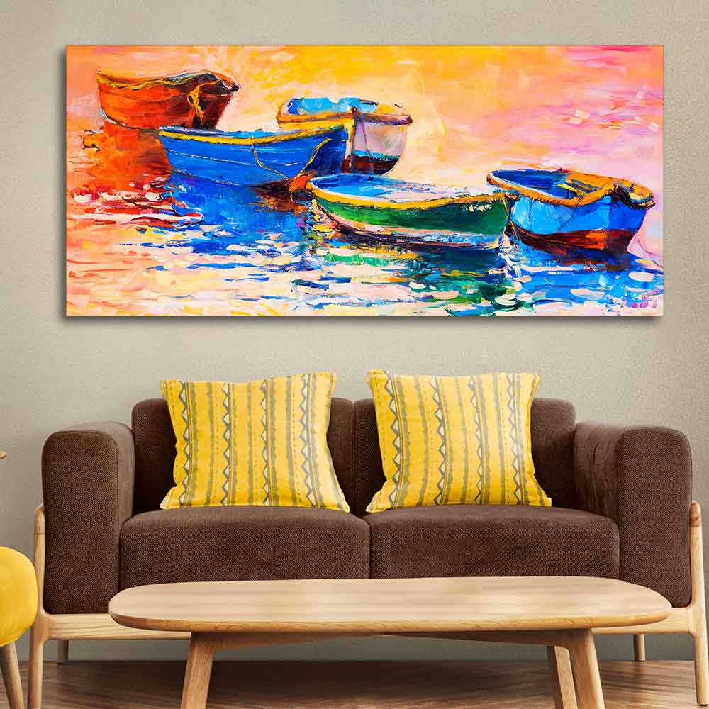 Colorful Boats in Canvas Wall Painting - Image 3