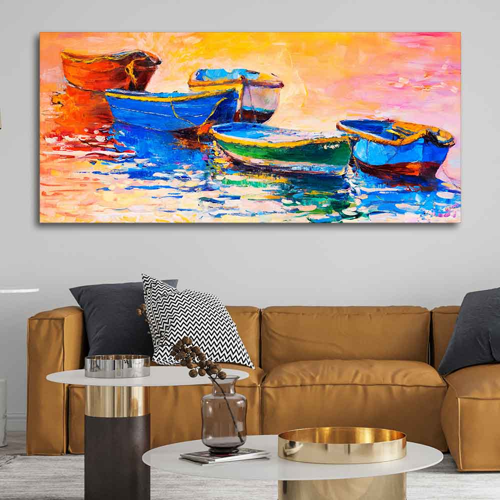 Colorful Boats in Canvas Wall Painting - Image 4