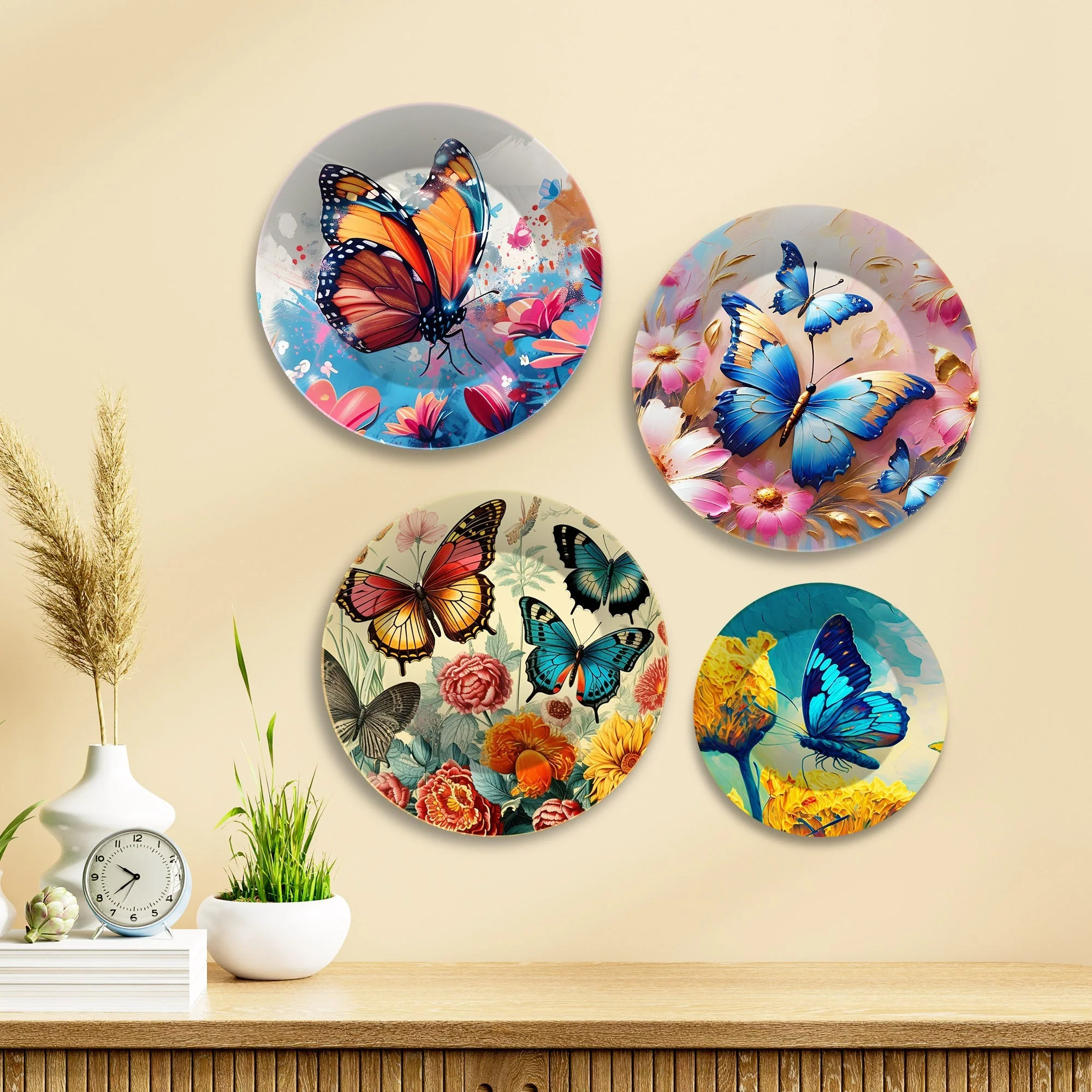 Colorful Butterflies Premium Wall Plates Painting Set of Four - Image 3