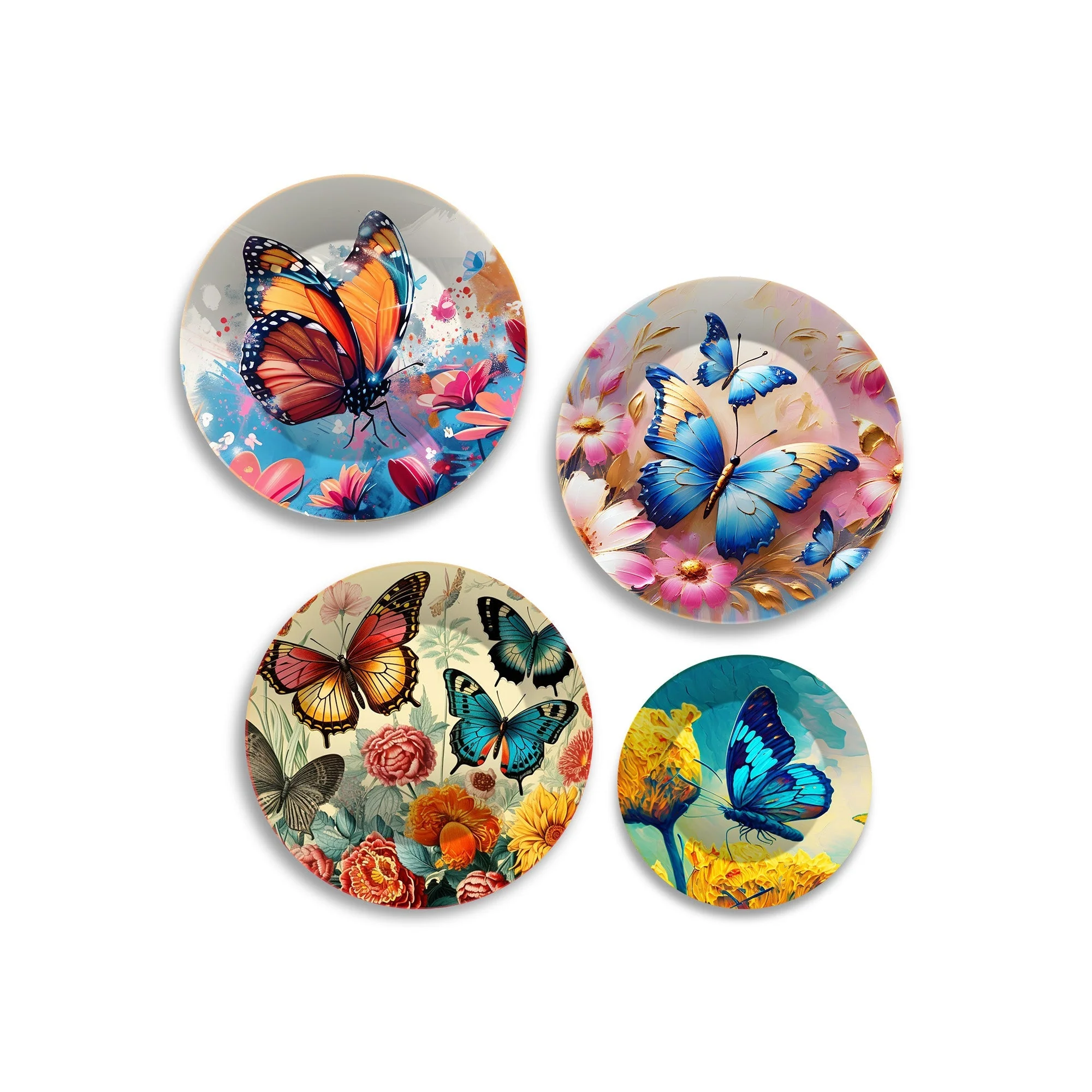 Colorful Butterflies Premium Wall Plates Painting Set of Four - Image 4