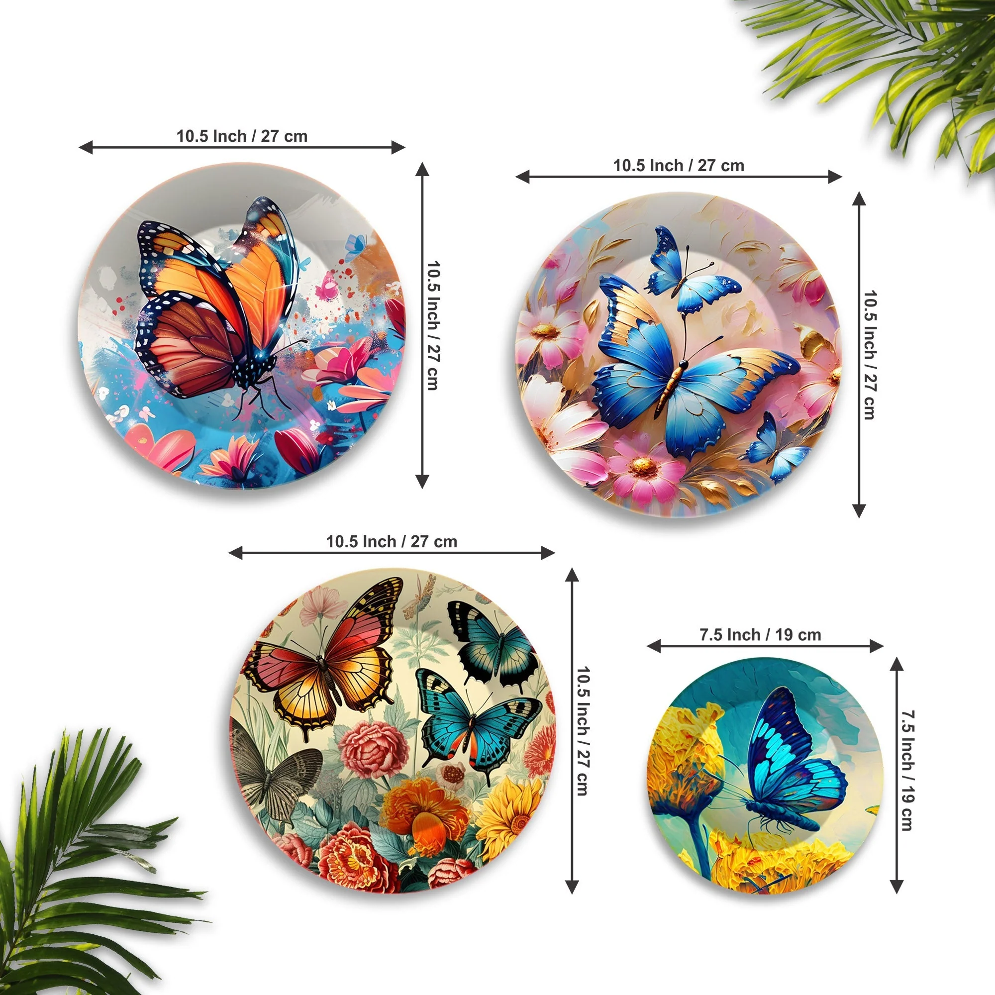 Colorful Butterflies Premium Wall Plates Painting Set of Four - Image 6