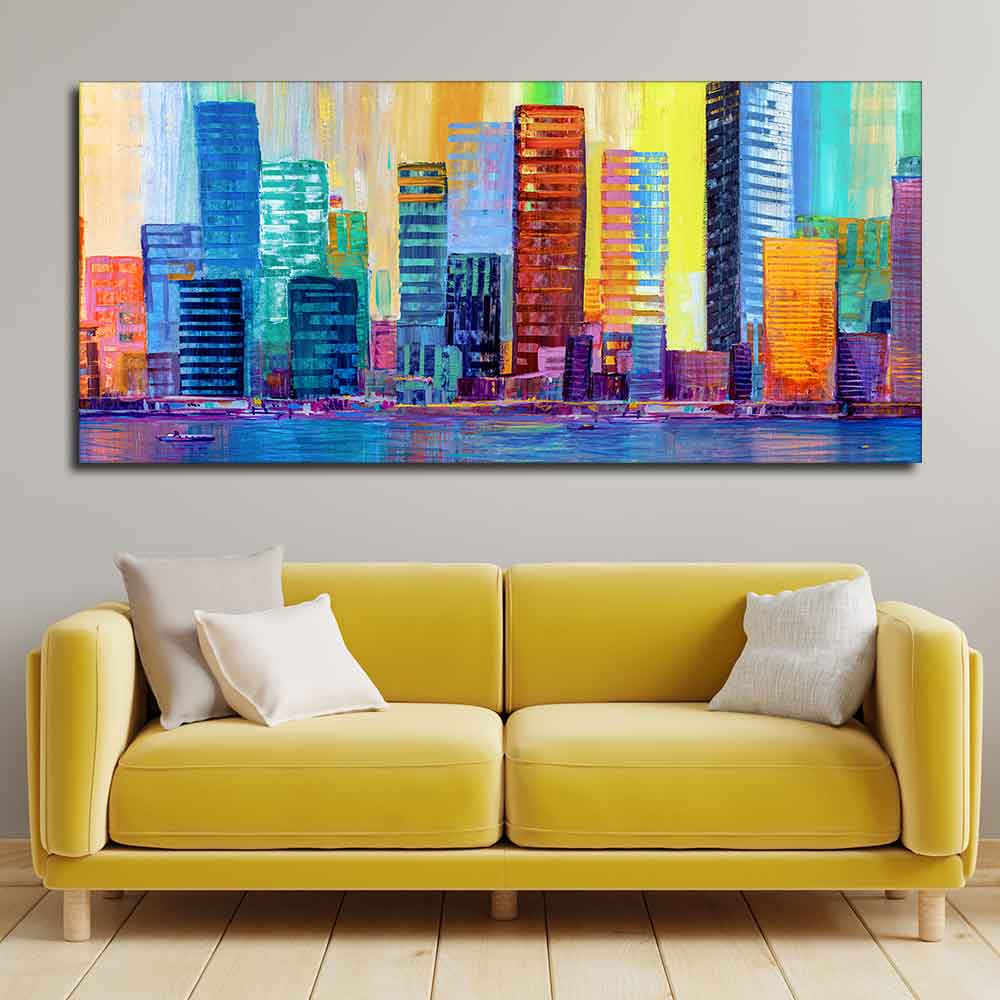 Colorful City Skyline Premium Canvas Wall Painting - Image 2