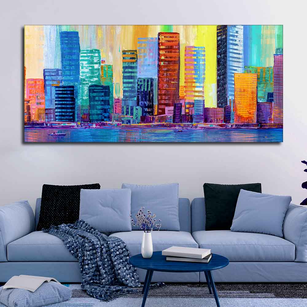 Colorful City Skyline Premium Canvas Wall Painting - Image 3