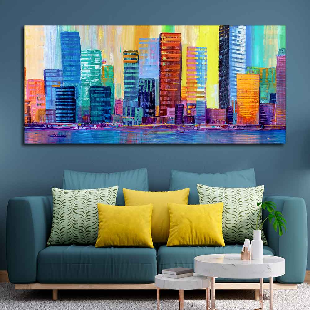 Colorful City Skyline Premium Canvas Wall Painting - Image 4