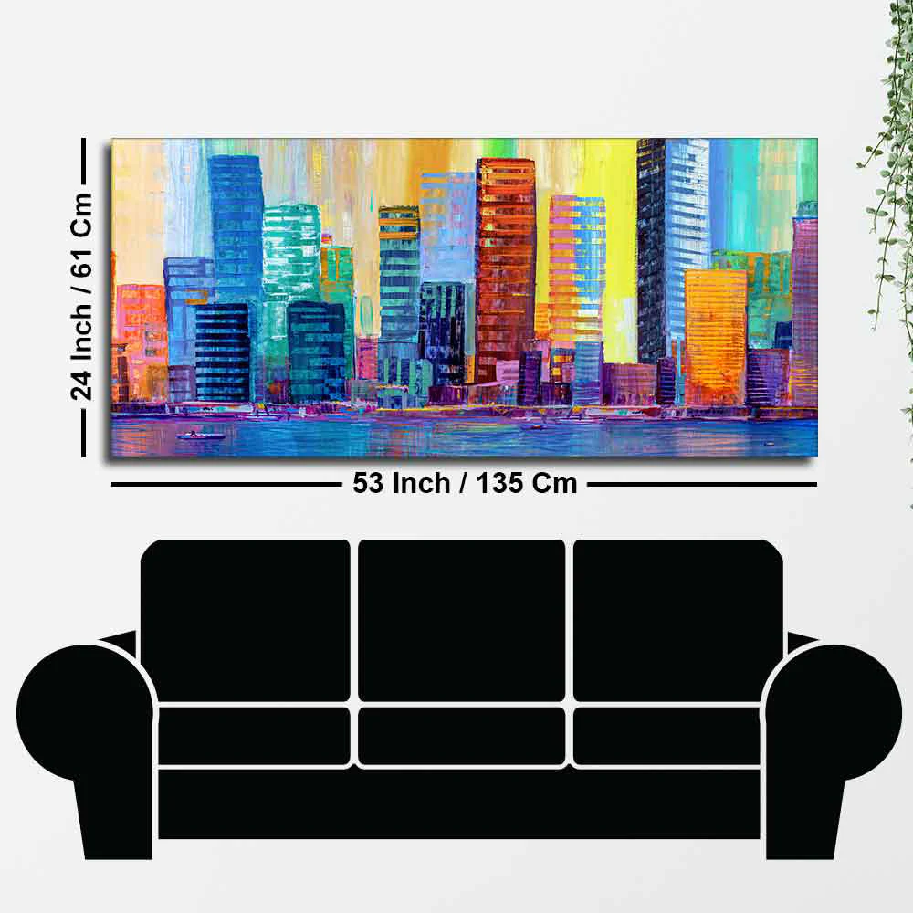 Colorful City Skyline Premium Canvas Wall Painting - Image 7