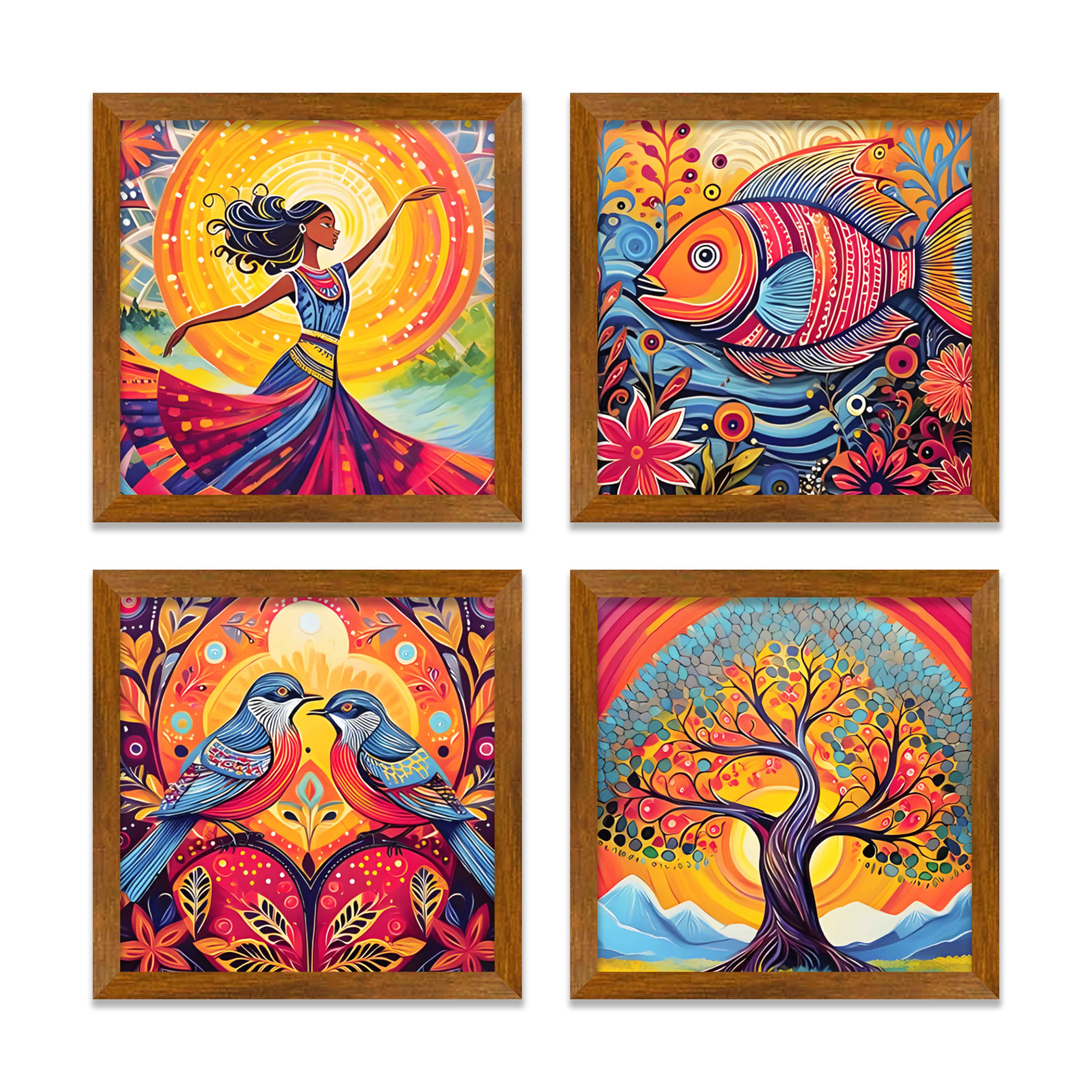 Colorful Detailed Artwork Wall Frame Set of Four - Image 3