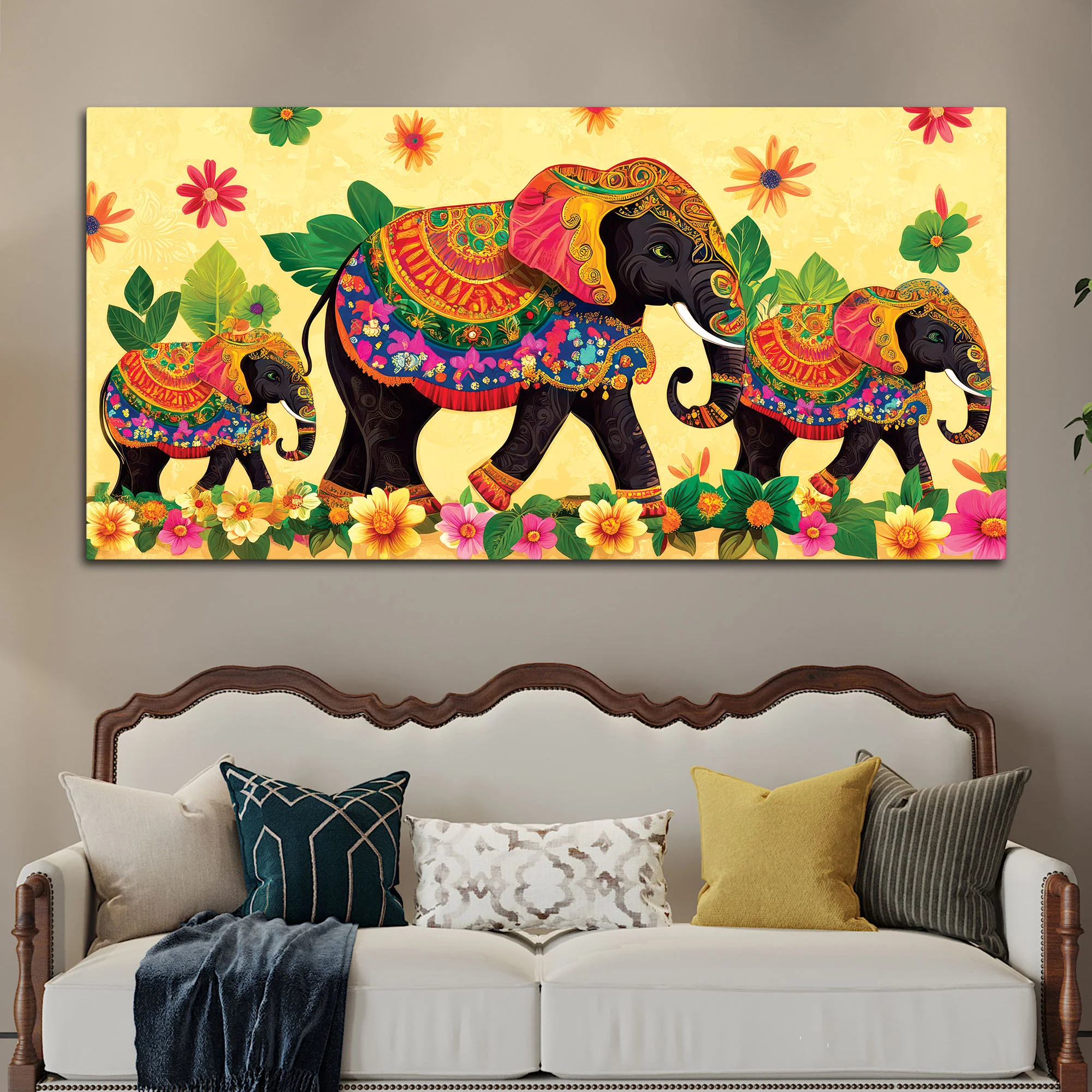 Colorful Elephant Family Premium Wall Painting - Image 3