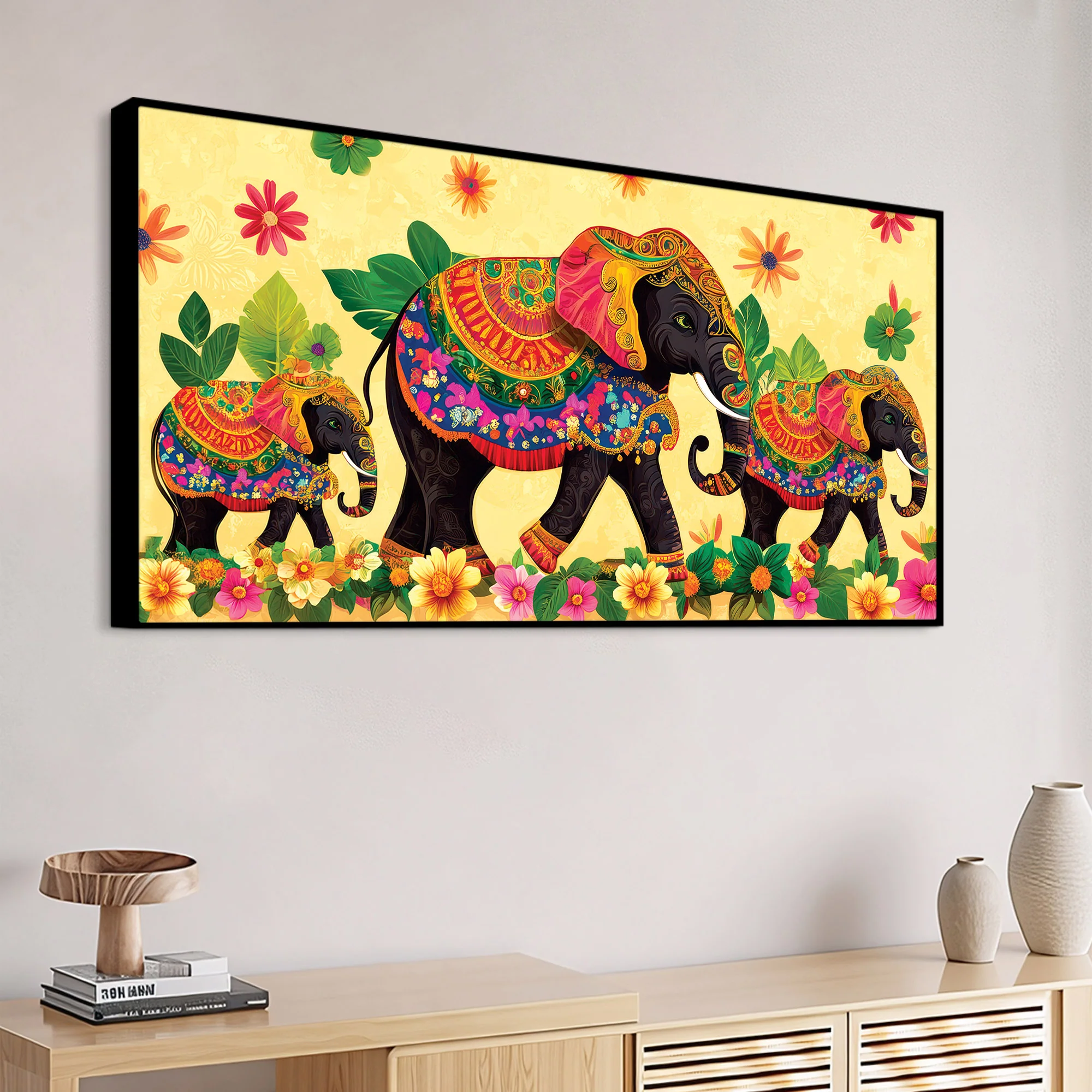 Colorful Elephant Family Premium Wall Painting - Image 4