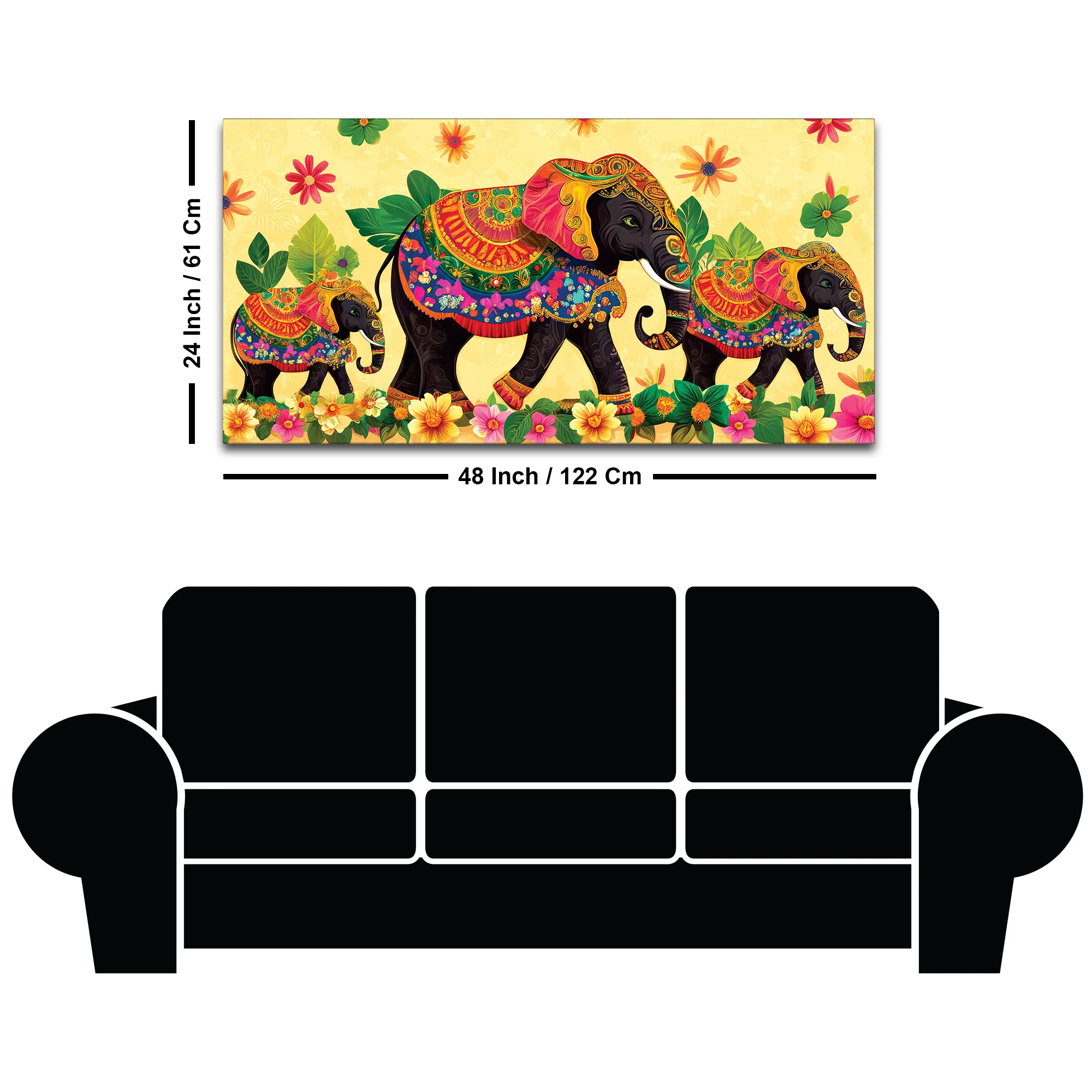 Colorful Elephant Family Premium Wall Painting - Image 8