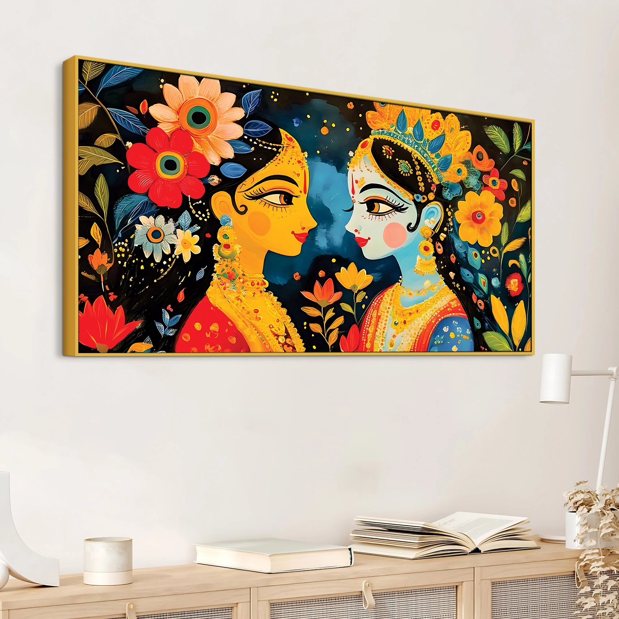 Colorful Expressive Faces Floral Theme Painting - Image 5